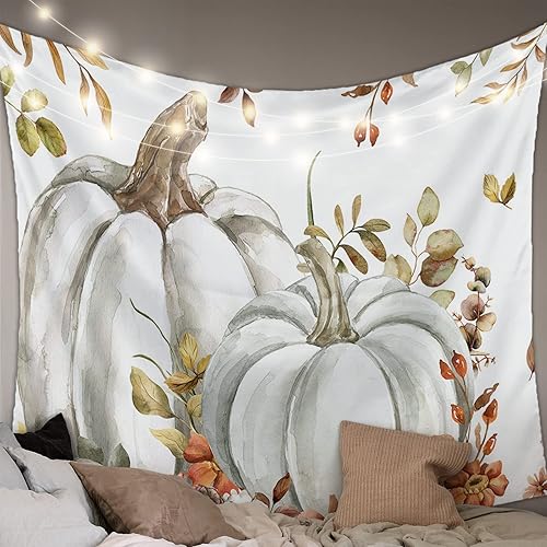 Miniatura 2 de Tapiz para colgar en la pared, tapices estéticos para dormitorio, decoración de Acción de Gracias, calabaza gris, hojas de arce, tapiz de pared