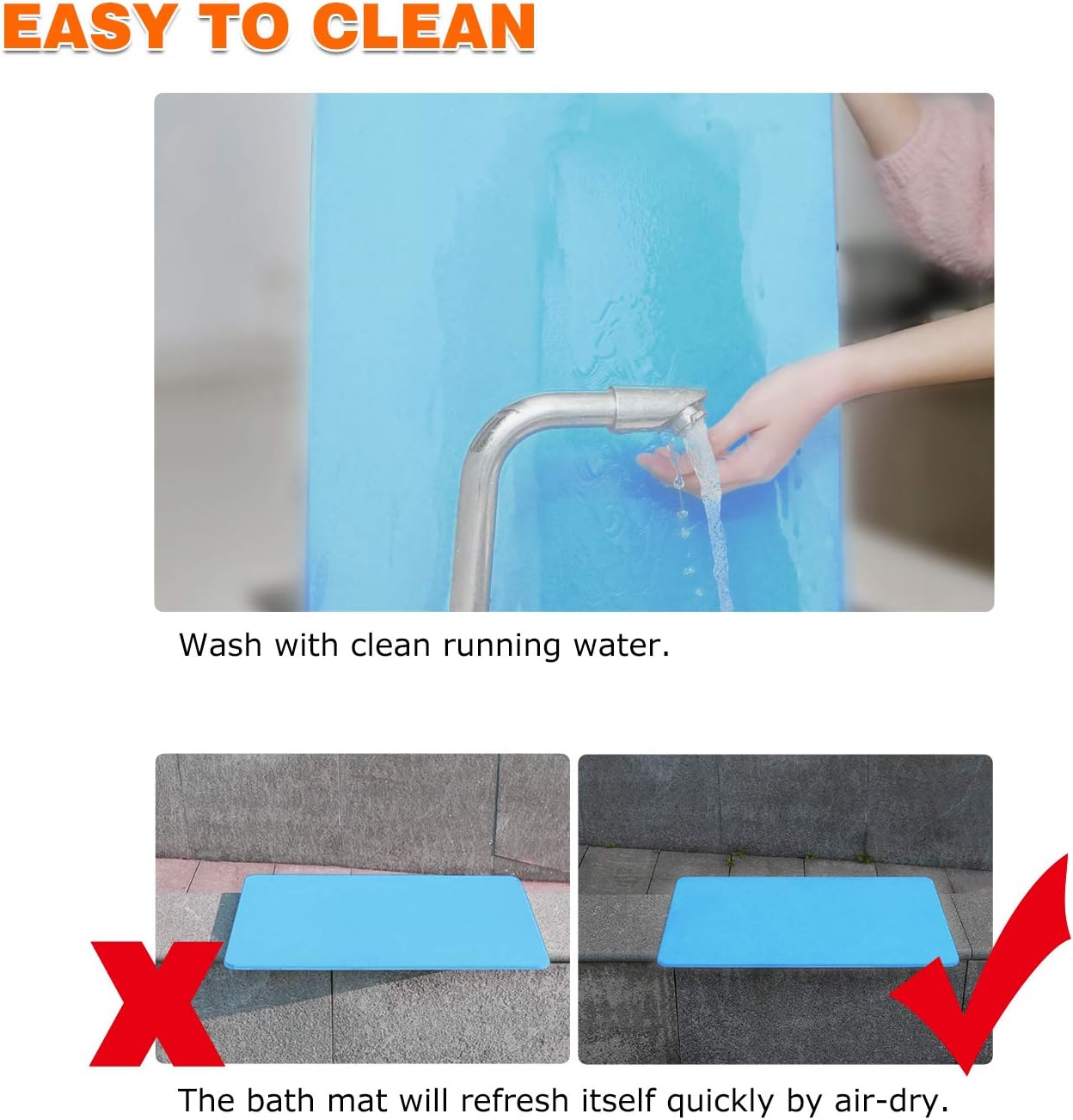 Egofine Bath Mat - Absorbent Diatomaceous Earth Bath Mat, Deodorant Non Slip Fast Drying for Bathroom Floor in 23.6" x 15", Blue