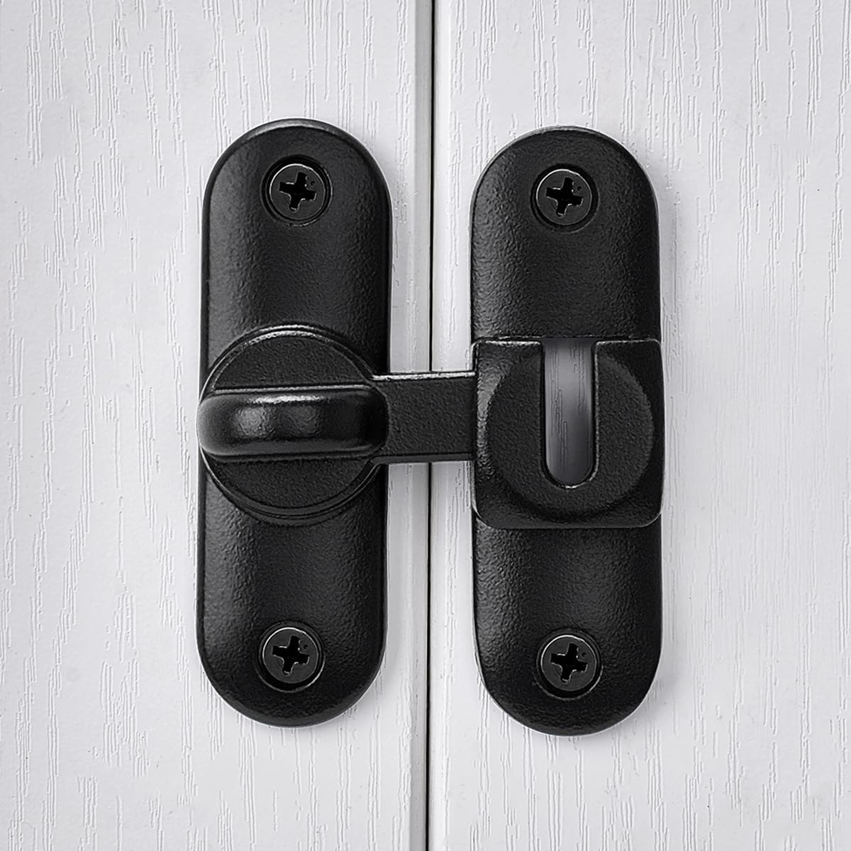 INIRET 4 Packs Matte Black Barn Door Latches,90/180 Degree Gate Lock,Zinc Alloy Right Angle Door Lock Latch,Flip Gate Latches Hardware,Door Security Door Latch Lock fo Cabinets,Bathroom,Barn Door