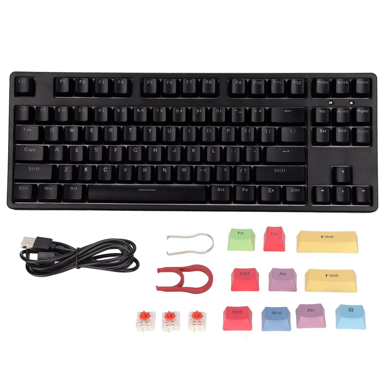 Mechaniczna Klawiatura do Gier Stylowa, Ergonomiczna 87 Klawiszy Klawiatura Sublimacyjna do Biura Gier, materiał ABS (BLACK)