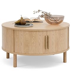 Coffee Table for Living Room Modern Round Coffee Table with Cabinets Sliding Doors Home Small Space 29 9