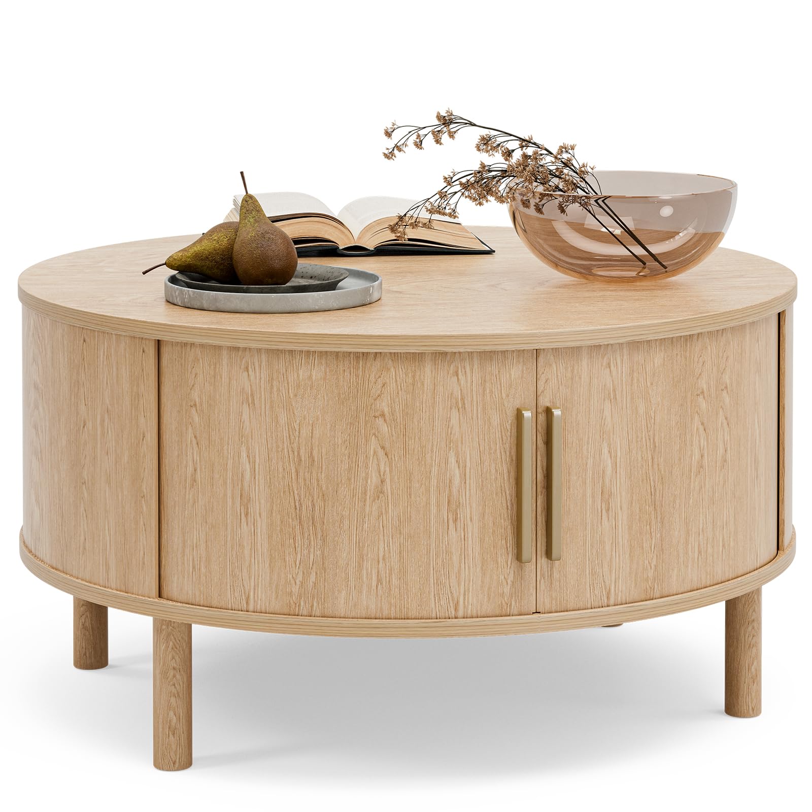 Coffee Table for Living Room Modern Round Coffee Table with Cabinets Sliding Doors Home Small Space 29 9