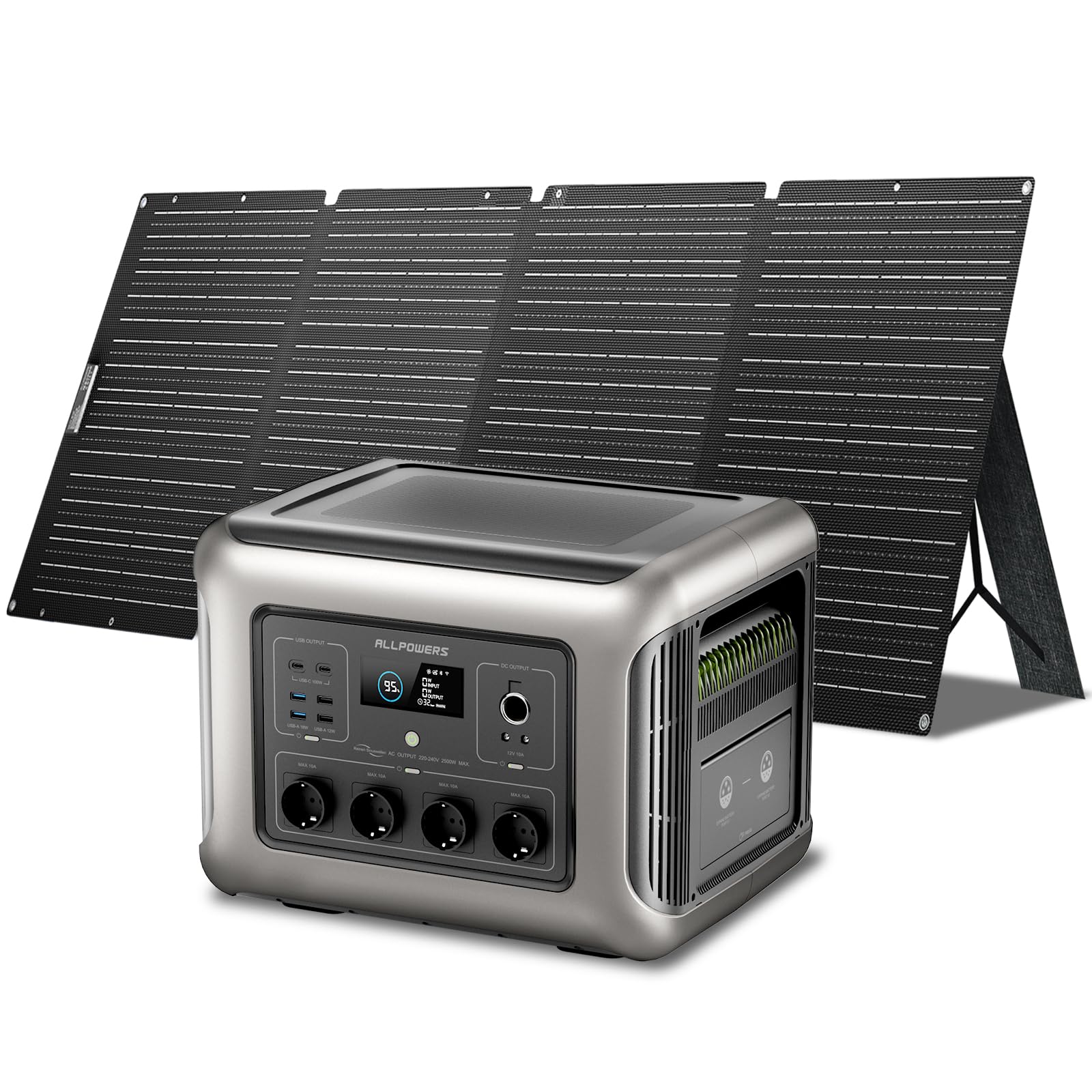 ALLPOWERS R2500 V2 Tragbare Powerstation mit Solarpanel 200W SE200, 1920Wh Solargenerator mit 4x 2500W Ausgang, LiFePO4 Batterie Schnellladung für Camping, Wohnmobil, Off-Grid, Stromausfall | 1920Wh LiFePO4 Batterie Solargenerator, 100W USB-C Schnellladun