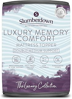 Slumberdown Memory Foam Mattress Topper Double Bed - 6cm Extra Thick Orthopaedic Luxury Mattress Reviver for Back and Shoulder Pain Relief - Hypoallergenic, Machine Washable, Size (135cm x 190cm)