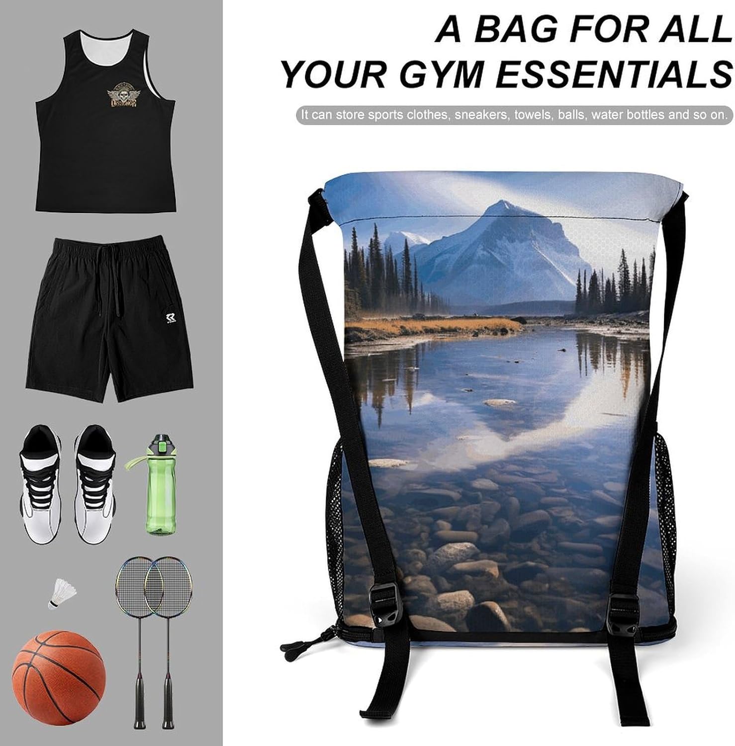 Sports Drawstring Backpack Magnificent View in Banff Lightweight Backpack Dry And Wet Separation Large Capacity