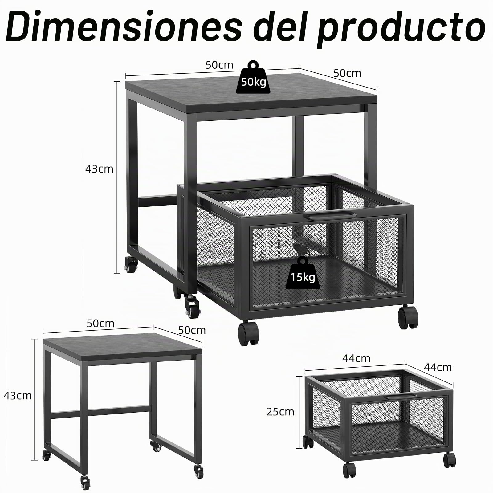 Mesa para Impresora con Ruedas, Soporte de Impresora, Stand de Impresora con Soporte de Almacenamiento, Carrito de Archivo Rodante de Gabinete con Ruedas, Mesa de Impresora Móvil Para el Hogar, Negro