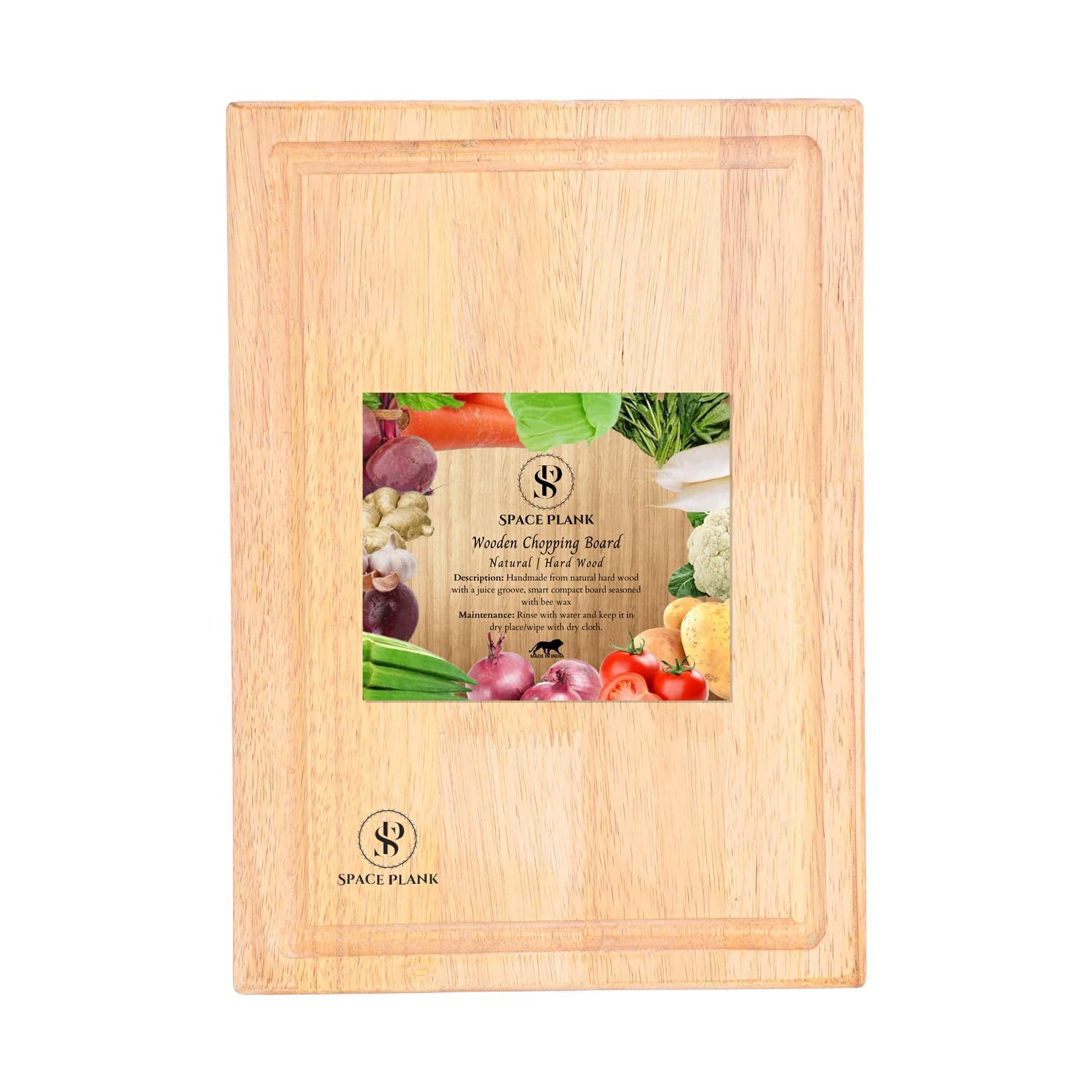 SP - Space Plank Eco-Friendly Wooden Vegetable Cutting Board with Natural Finish - Chemical Free and Sustainable (34 x 24 x 1.8 cm)