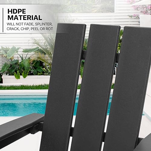 Miniatura 5 de MoNiBloom Juego de 2 sillas Adirondack negras de polietileno de alta densidad para todo tipo de clima, silla de plástico para jardín trasero,