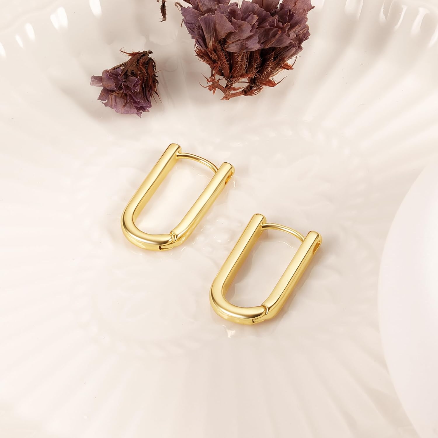 ALEXCRAFT Silver Square Huggie Earrings for Women, Hypoallergenic 14K Gold Plated Small Rectangle Huggie Hoop 12x22mm Outer Diameter Medium Square Rectangle Hoops Earrings for Women Jewelry Gifts