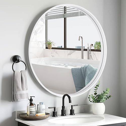 Miniatura 128 de WallBeyond Espejo redondo de madera de 24 pulgadas, espejo de pared circular para baño, espejo de pared redondo para decoración de pared, tocador