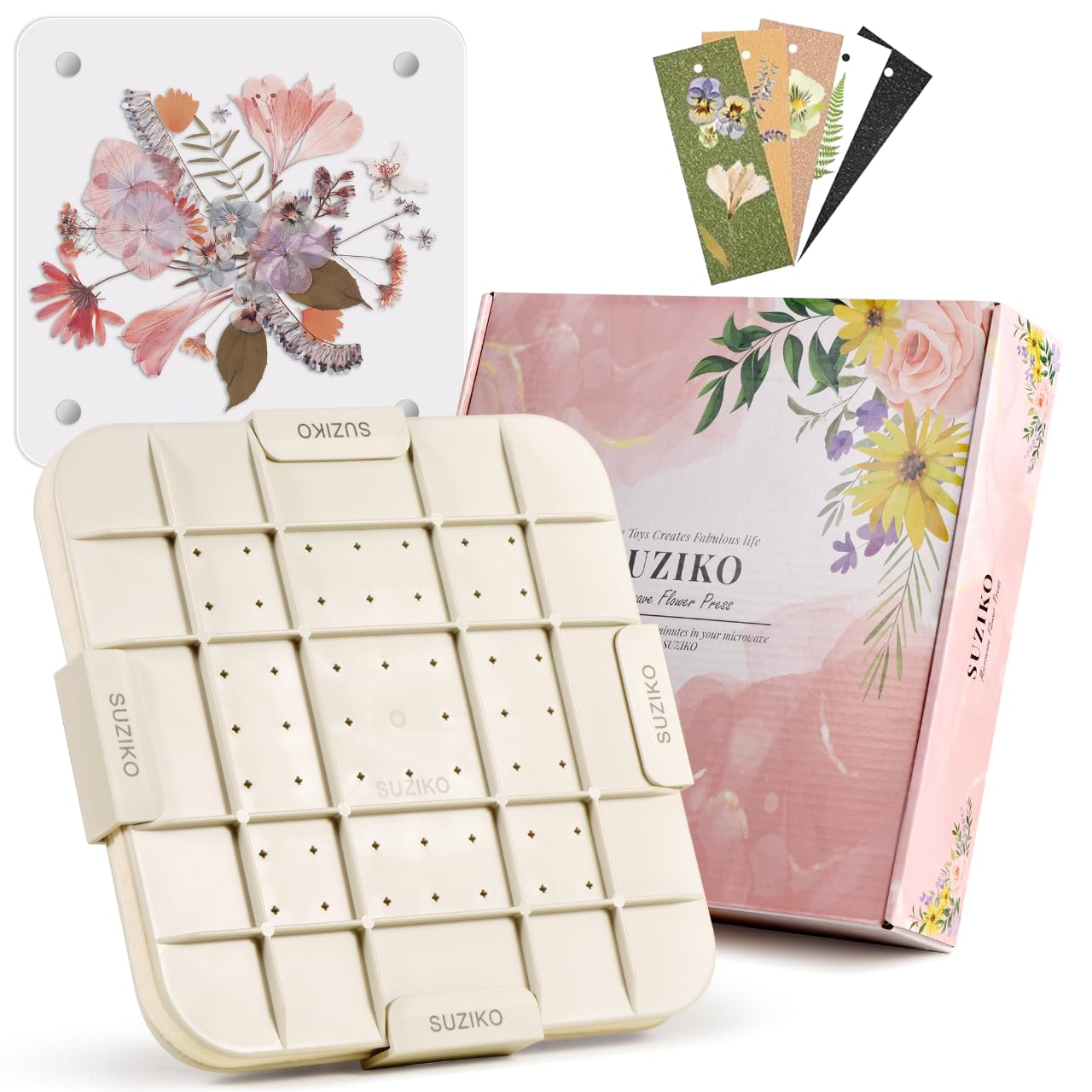 Suziko Updated 9" (23cm) Large Microwave Flower Press with Photo Frame for Quick Pressing, Drying, and Creating Pressed Flowers