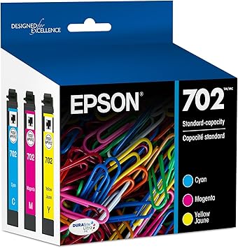 EPSON 702 DURABrite Ultra Ink Standard Capacity Color Combo Pack (T702520-S) Works with WorkForce Pro WF-3720, 3730, 3733