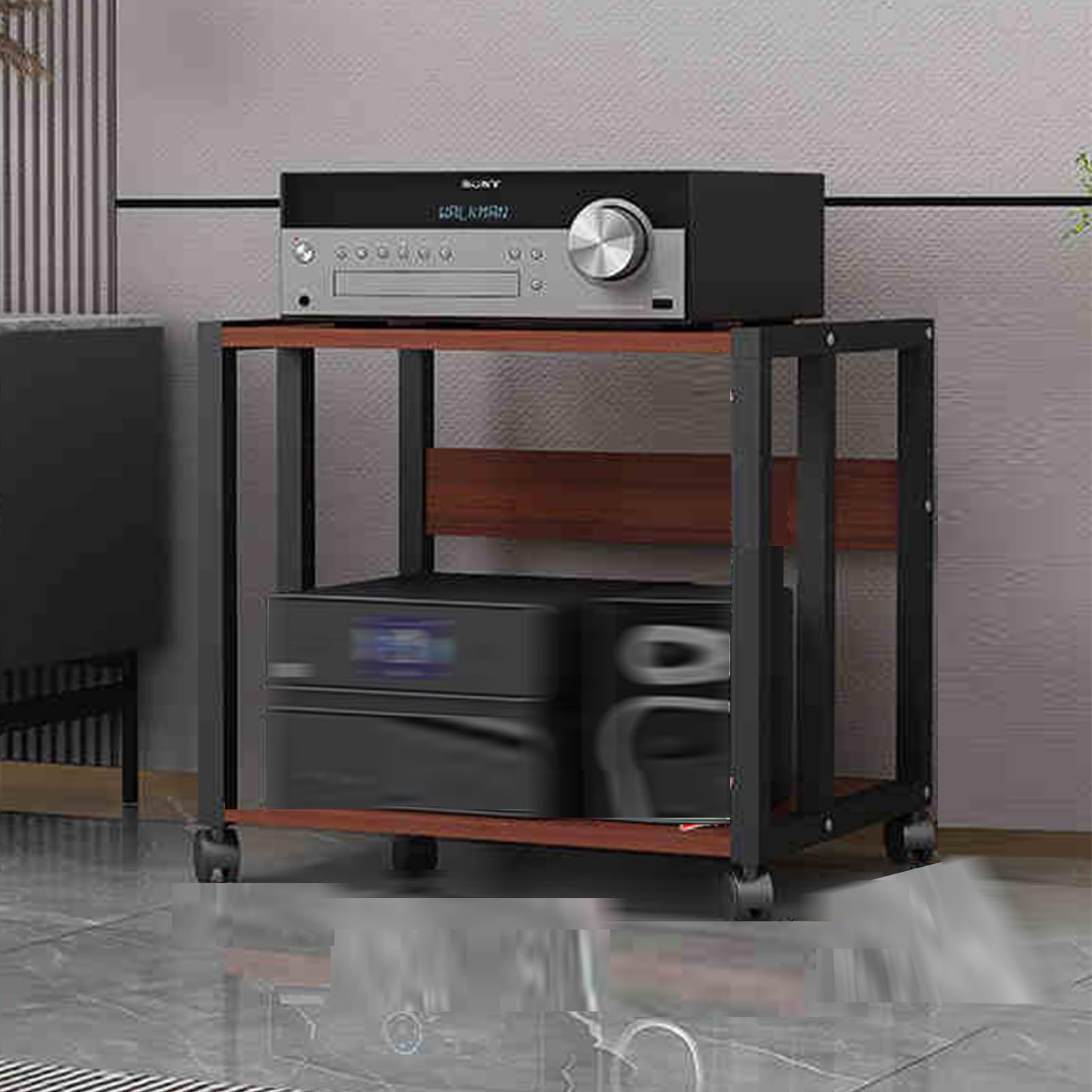 Soporte para equipos audiovisuales con ruedas, estante estéreo de 5 niveles con Amplio espacio de almacenamiento, fácil montaje, Ideal para la oficina en casa y El cine en casa.
