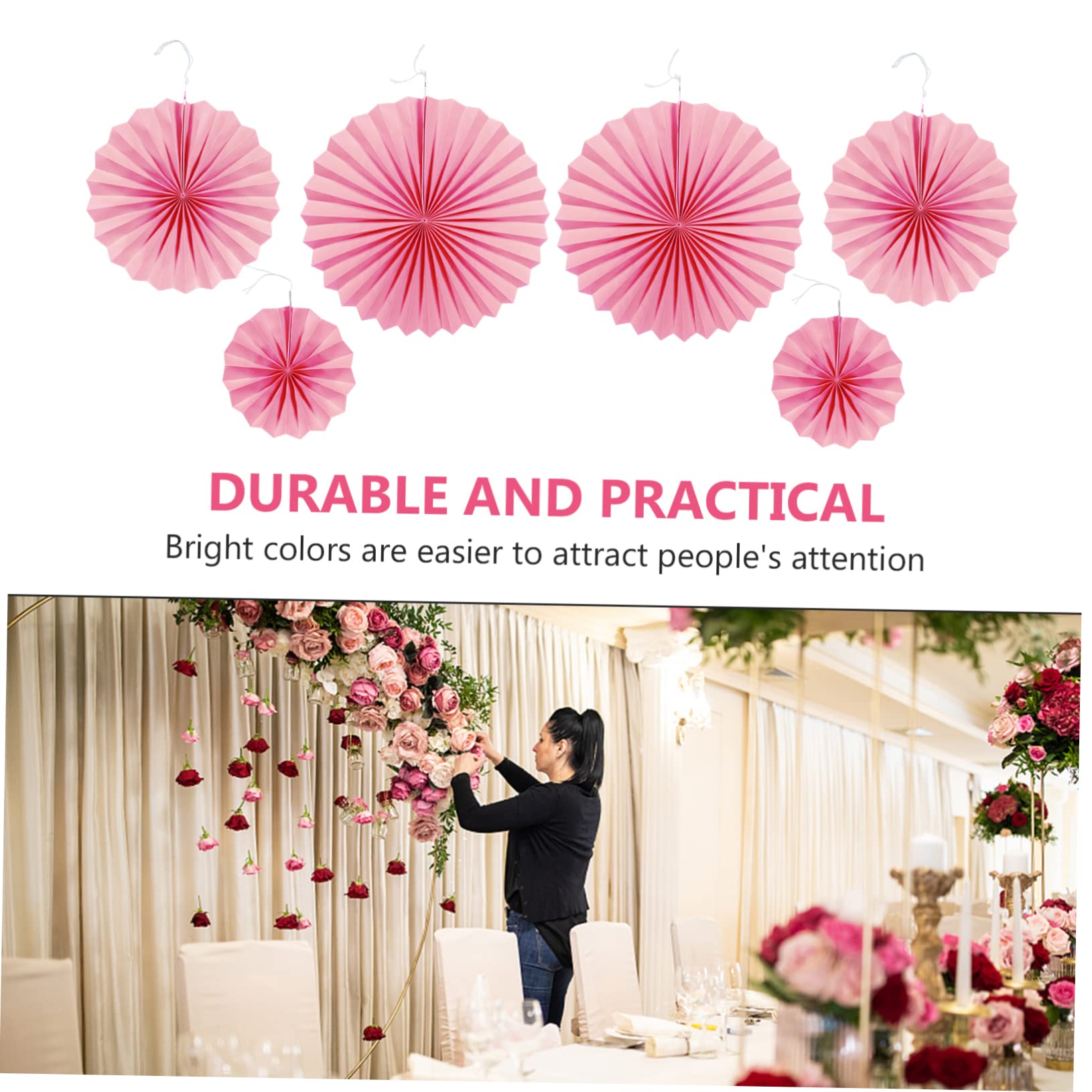 Amosfun 12piezas Ventiladores De Papel Decorativos para Fiestas Adornos De Flores para Bodas y Celebraciones Vibrantes para Decoración del Hogar y Eventos Especiales
