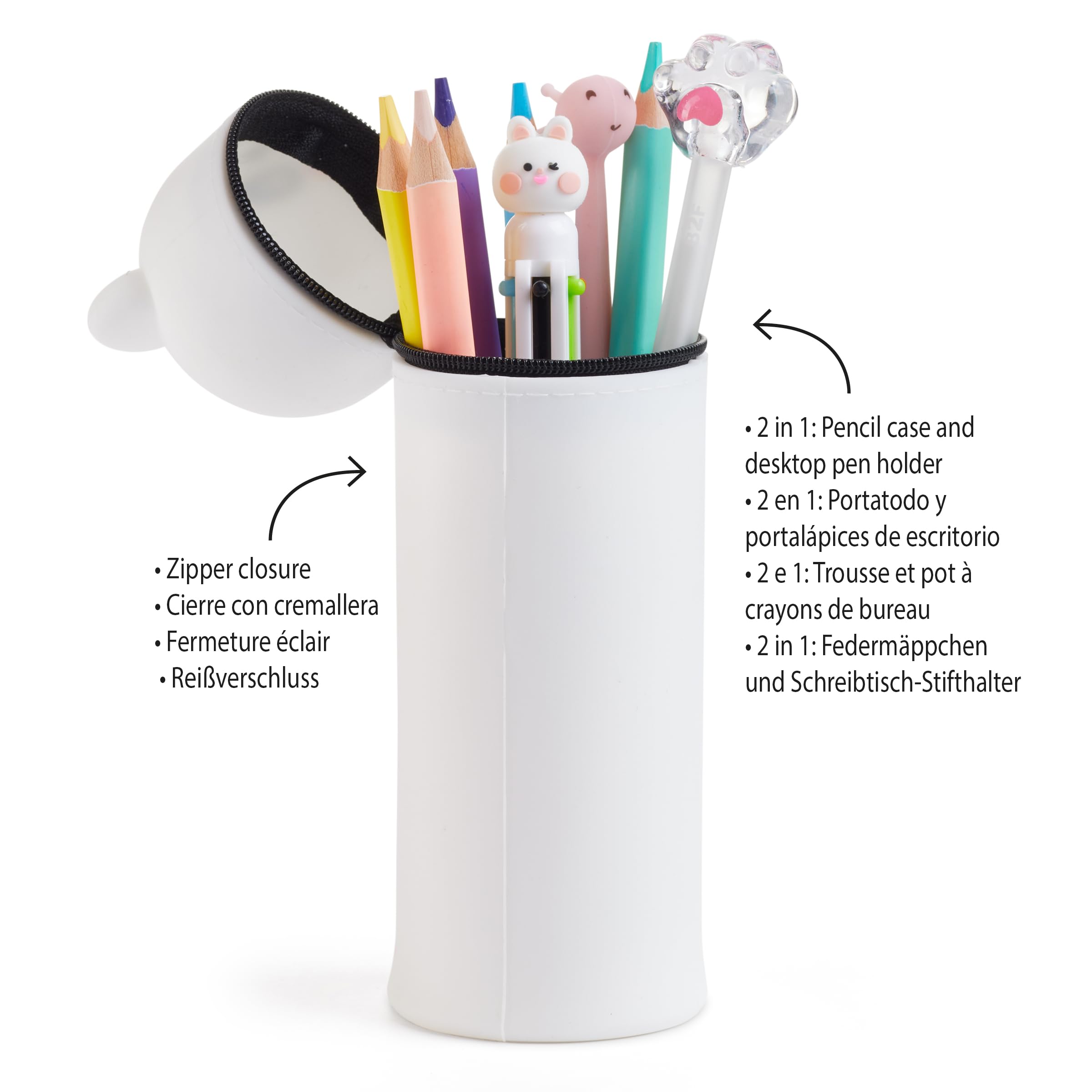 pangdapengpeng Panda Astuccio in Silicone 2 in 1, con 2 Penne Gel Cancellabili Panda, Portapenne Kawaii Espandibile, Astuccio Scuola Carino con Cerniera per Uso Scolastico e in Ufficio (PD