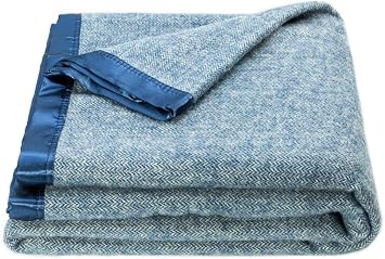 Spencer & Whitney Herringbone Wool Throw Blanket - Blue, Queen Size
