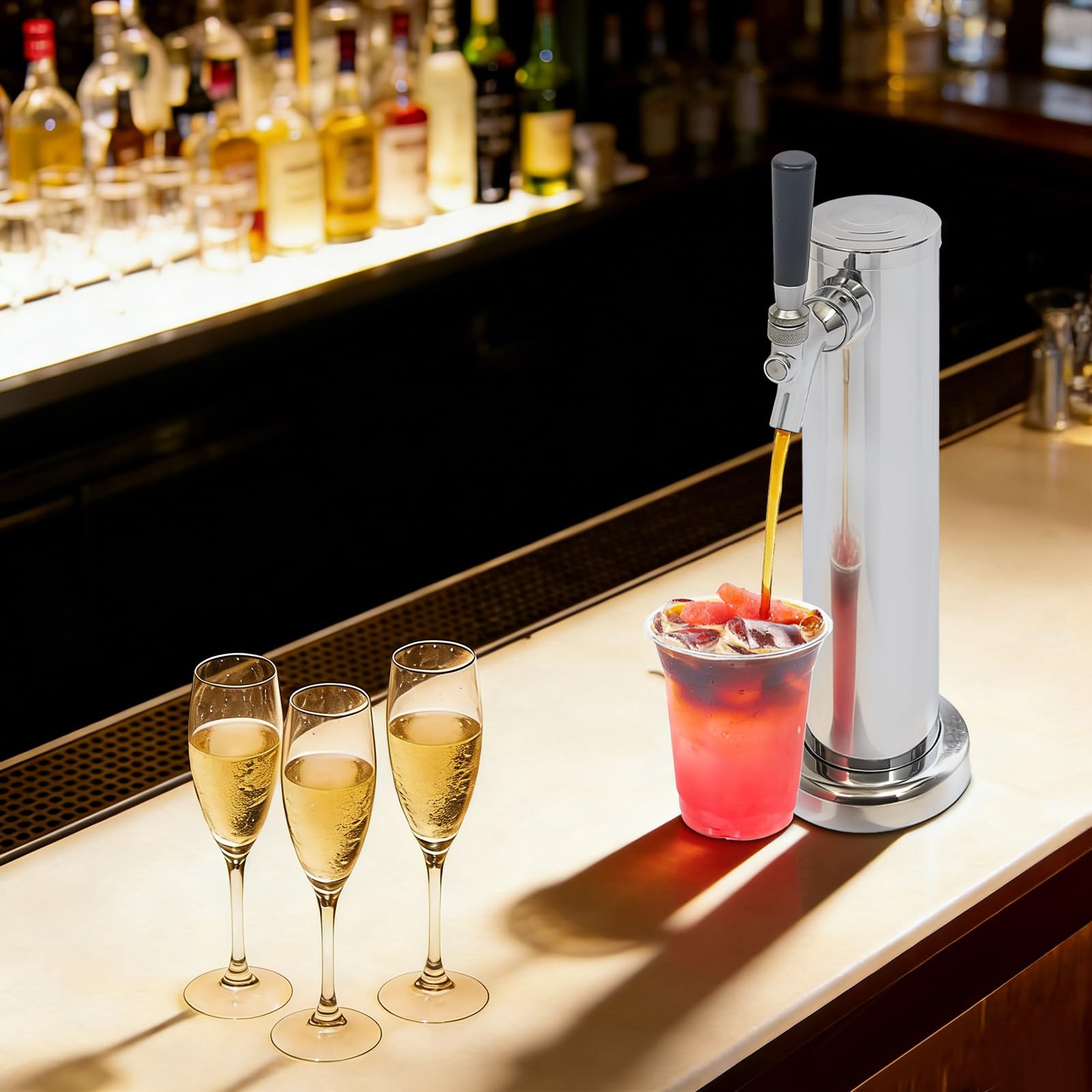 Distributore di Birra, Tira Birra Casalingo, Bar Portatile, Colonna in Acciaio Inox con Rubinetto Singolo, Dispensazione di Vino, Bevande, Feste, Ristoranti, 33x7,6cm