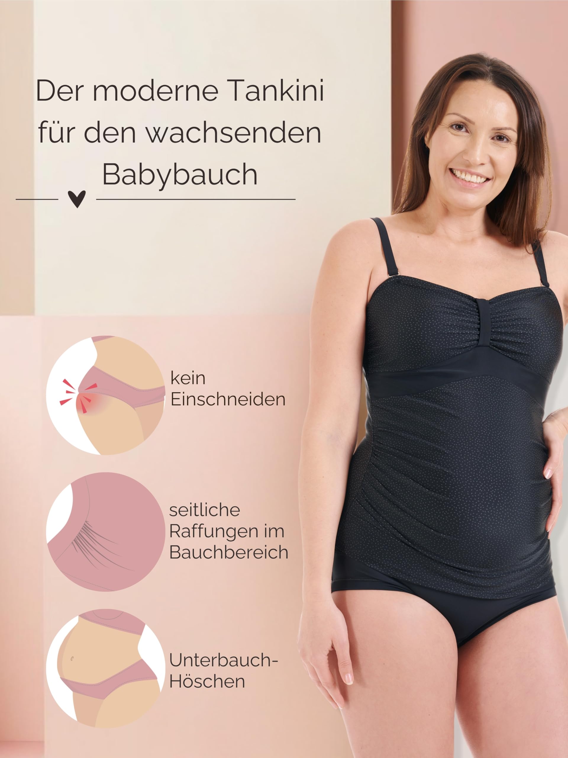 Herzmutter Umstandstankini-Umstandsbadeanzug - Bademode Schwangerschaft - Badeanzug für Schwangere - Unterbauch-Hose - Bandeau-Tankini - 7000
