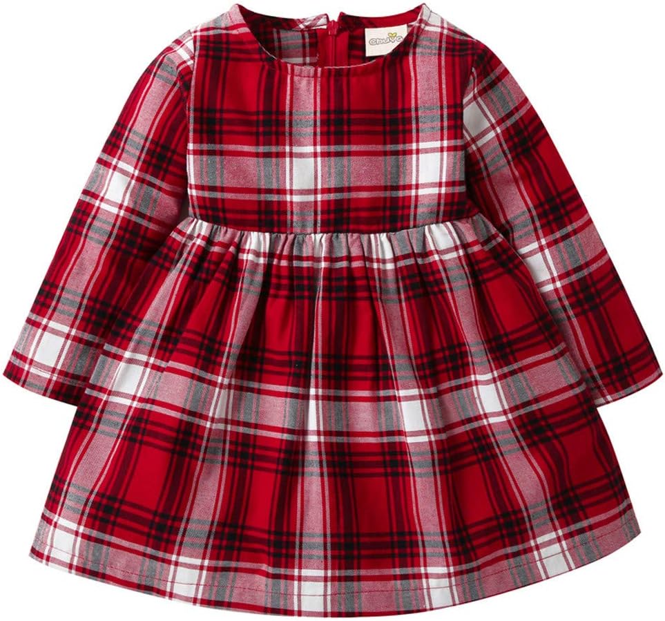 0-4Years,SO-buts Toddler Kid Baby Girl Fall Winter Long Sleeve Plaid Stripe Casual Party Princess Dress Clothing