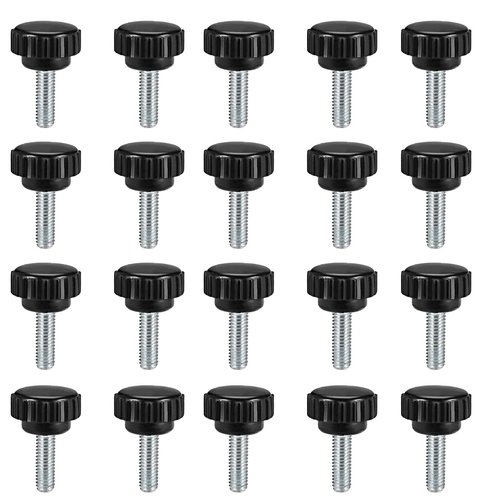 TOP-VIGOR 20Pcs M6 x 15mm Male Thread Knurled Clamping Knobs Grip Thumb Screw on Type Round Head, Black, Silver Tone, 20Pcs*M6 x 15mm