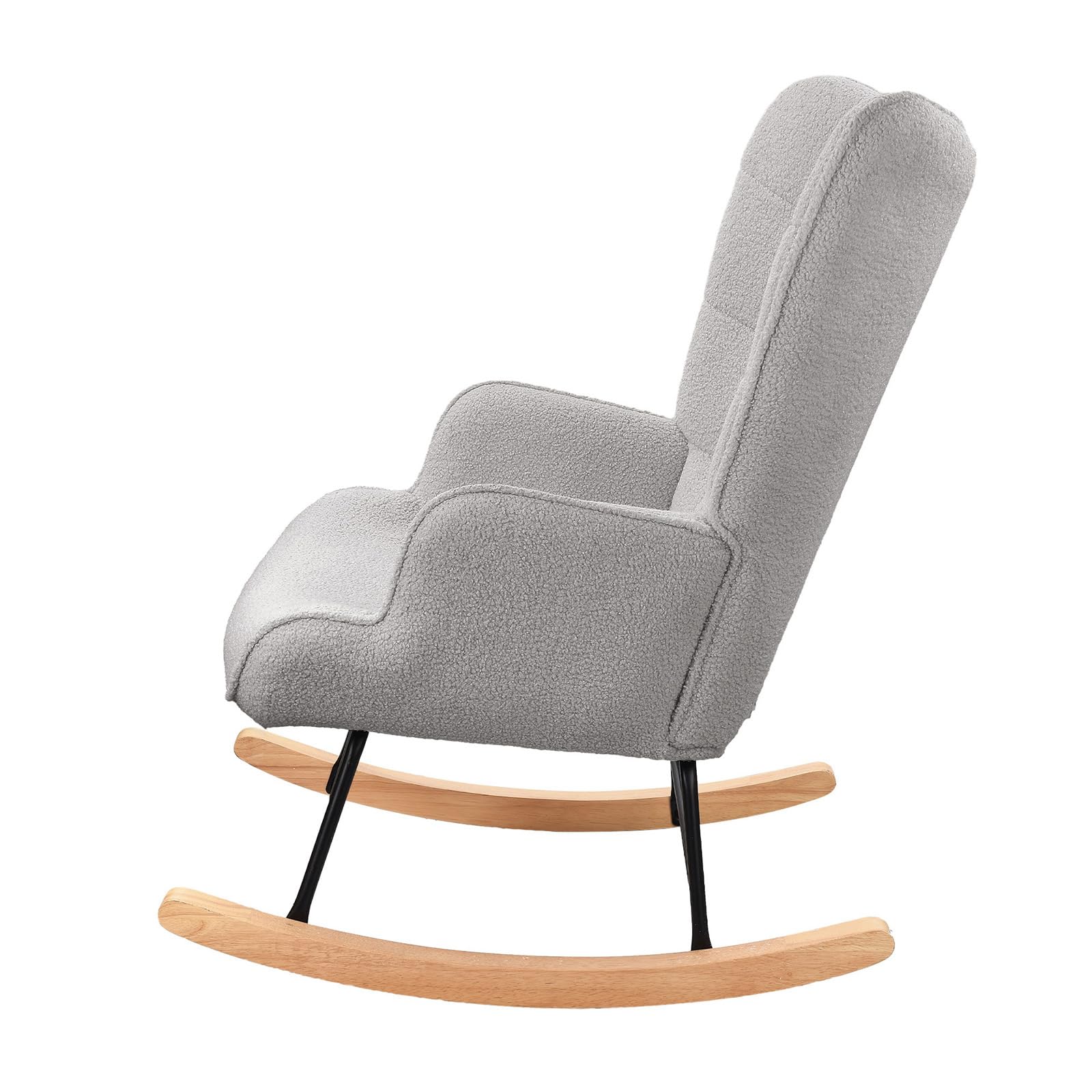 Fauteuil à bascule - Fauteuil de relaxation - En tissu peluche - Fauteuil à bascule - Fauteuil de salon - Structure en bois massif et métal - Avec dossier haut - Charge maximale : 130 kg -