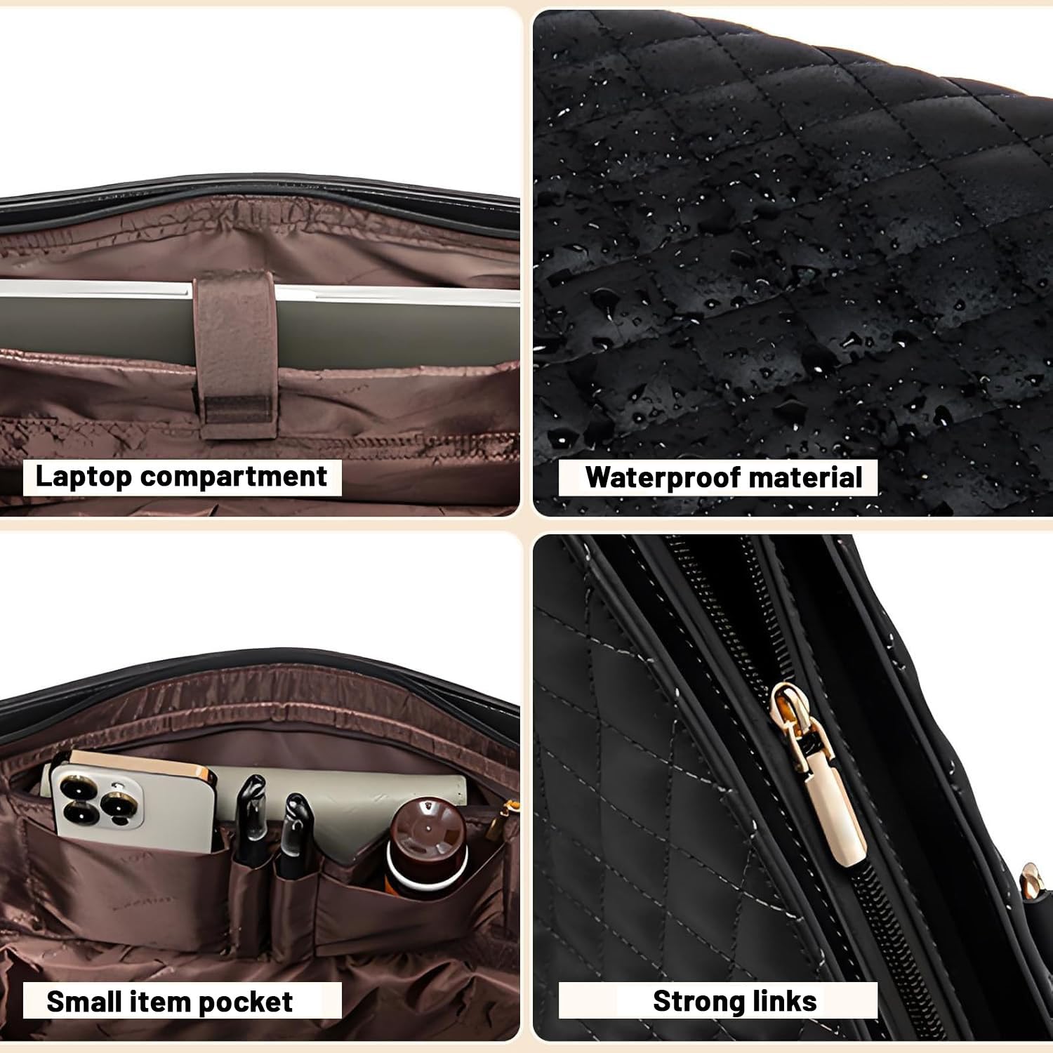 Borsa Tote 2 in 1 da 15,6 Pollici con Scomparto per il Pranzo - Borsa da Lavoro Grande per Ufficio (Nero)