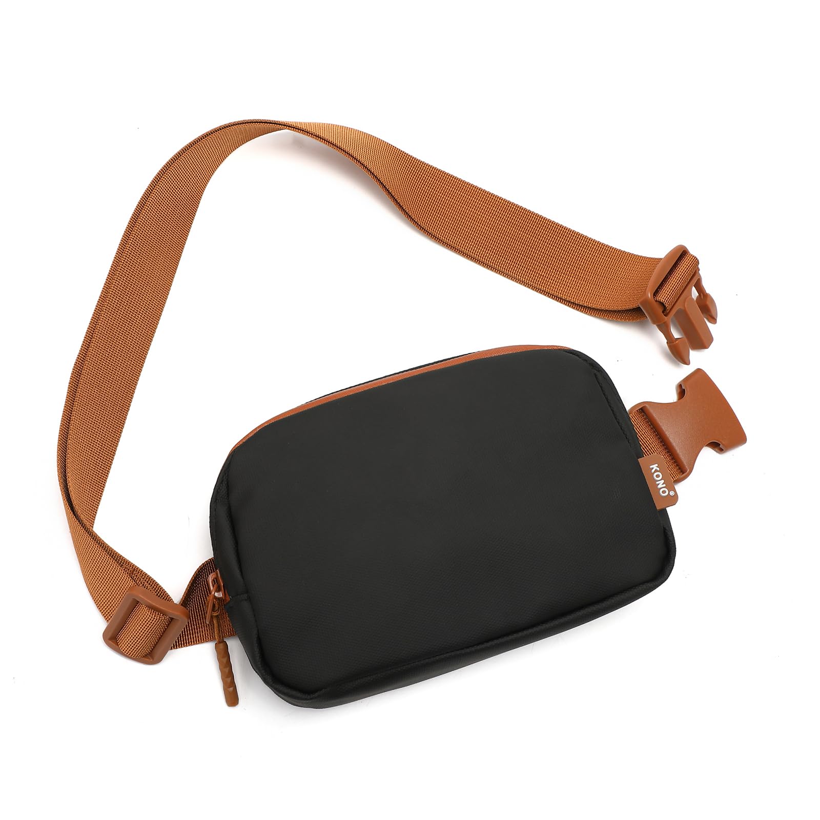 Kono Fashion Waist Pack Belt Bag Crossbody Sling Bag Water-Resistant Fanny Pack Lightweigh Bum Hip Small Travel Chest Bag with Adjustable Extended Strap (Black/Brown)