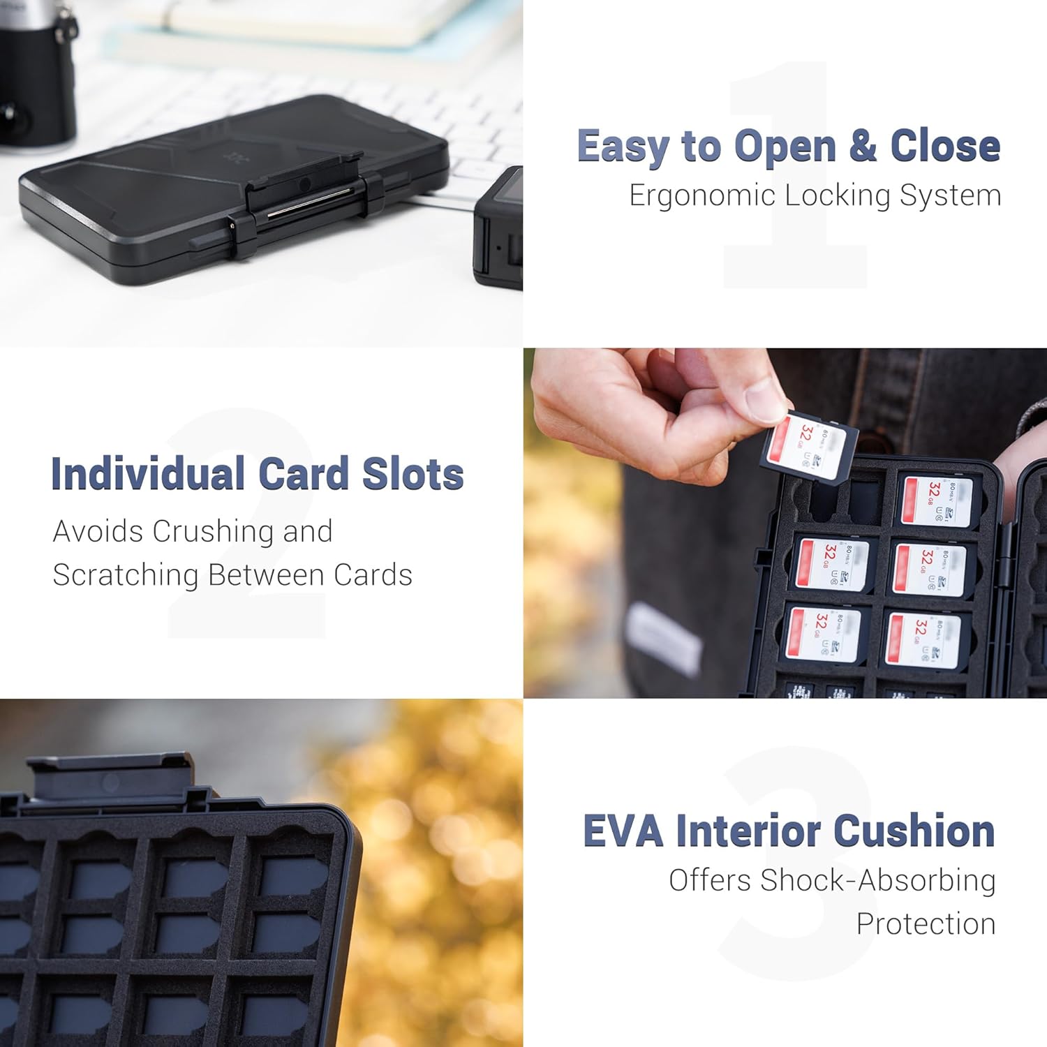 [Large Capacity] 60 Slots Memory Card Case for 20 SD and 40 TF Cards, Compact Size & Portable SD SDHC SDXC TF Micro SD Card Holder Organizer Storage Box, Anti-Shock Anti-Dust