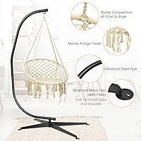 Vista 3 de Giantex Hamaca Swing Silla con soporte, cuerda de algodón tejida a mano con soporte de acero sólido resistente C, hamaca colgante al aire libre