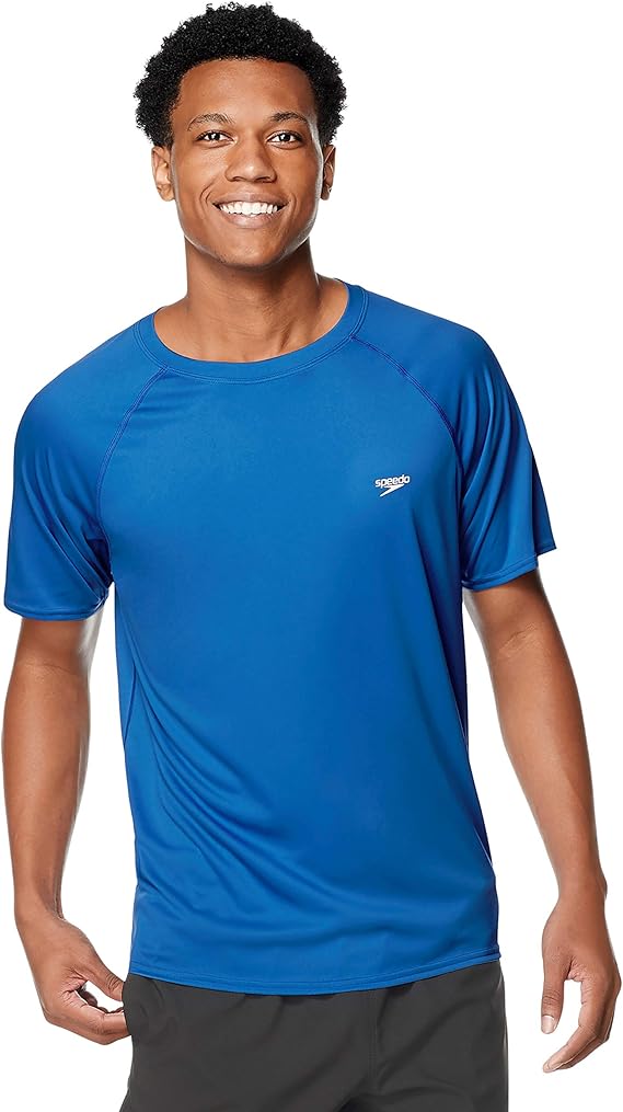 Speedo Men's Uv Swim Shirt Short Sleeve Regular Fit Solid, Turkish Sea