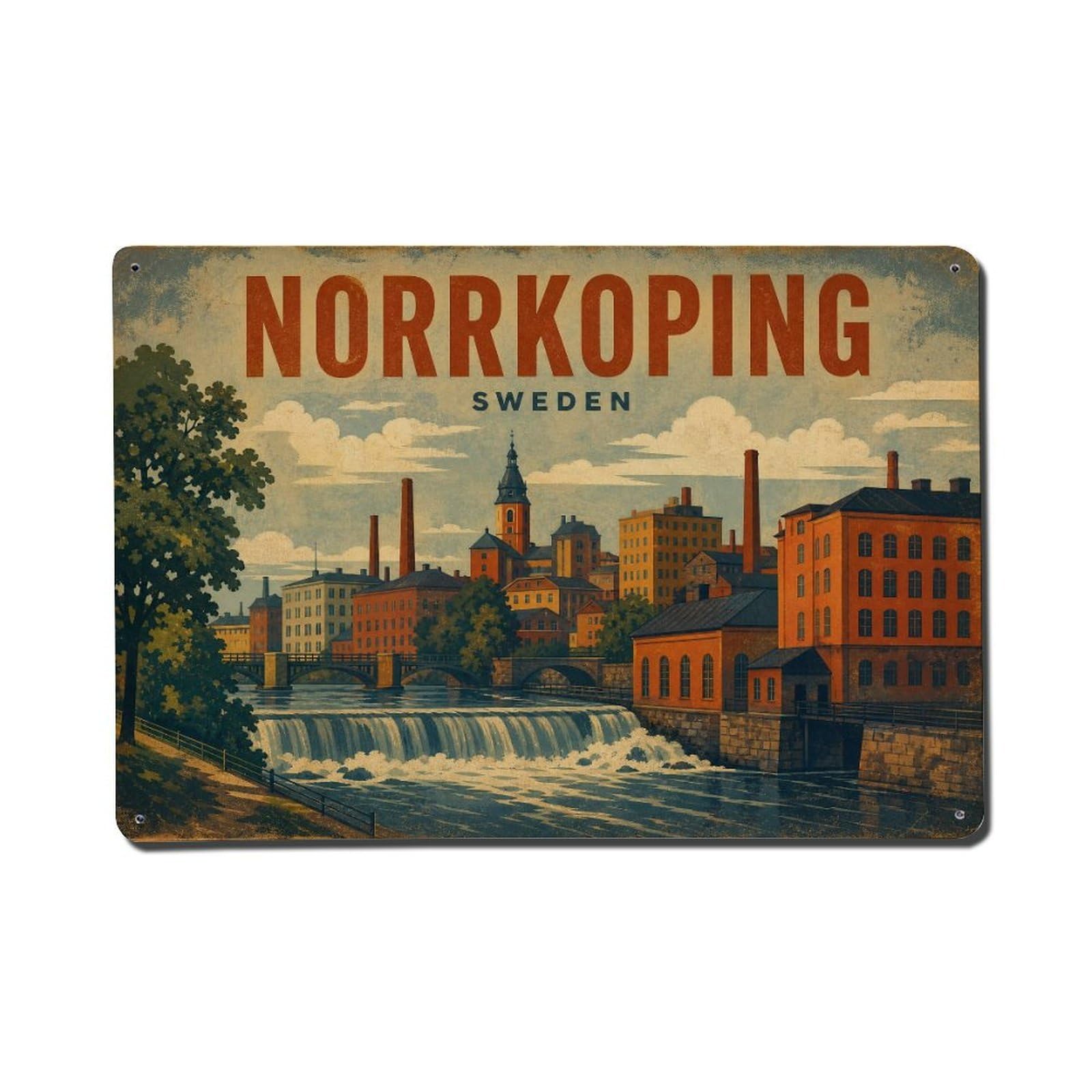 Metal Tin Sign Retro Travel Sweden Norrkoping