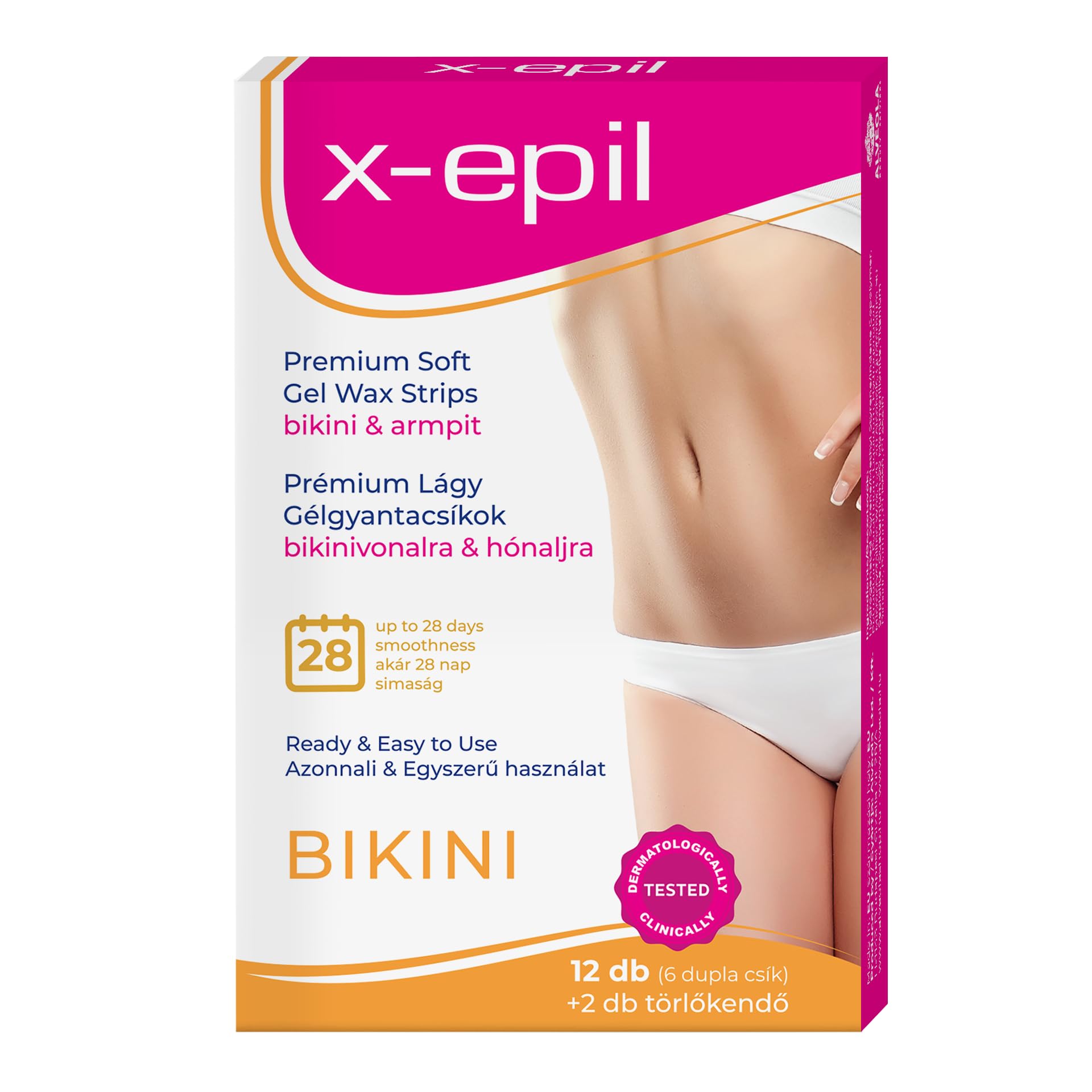 X-Epil - Gel Bikini Wax Strips for Body - 12pcs - Hypoallergenic, Ready-To-Use & Gentle Bikini Wax Strips For Smooth Skin Results - Effective Hair Removal at Home