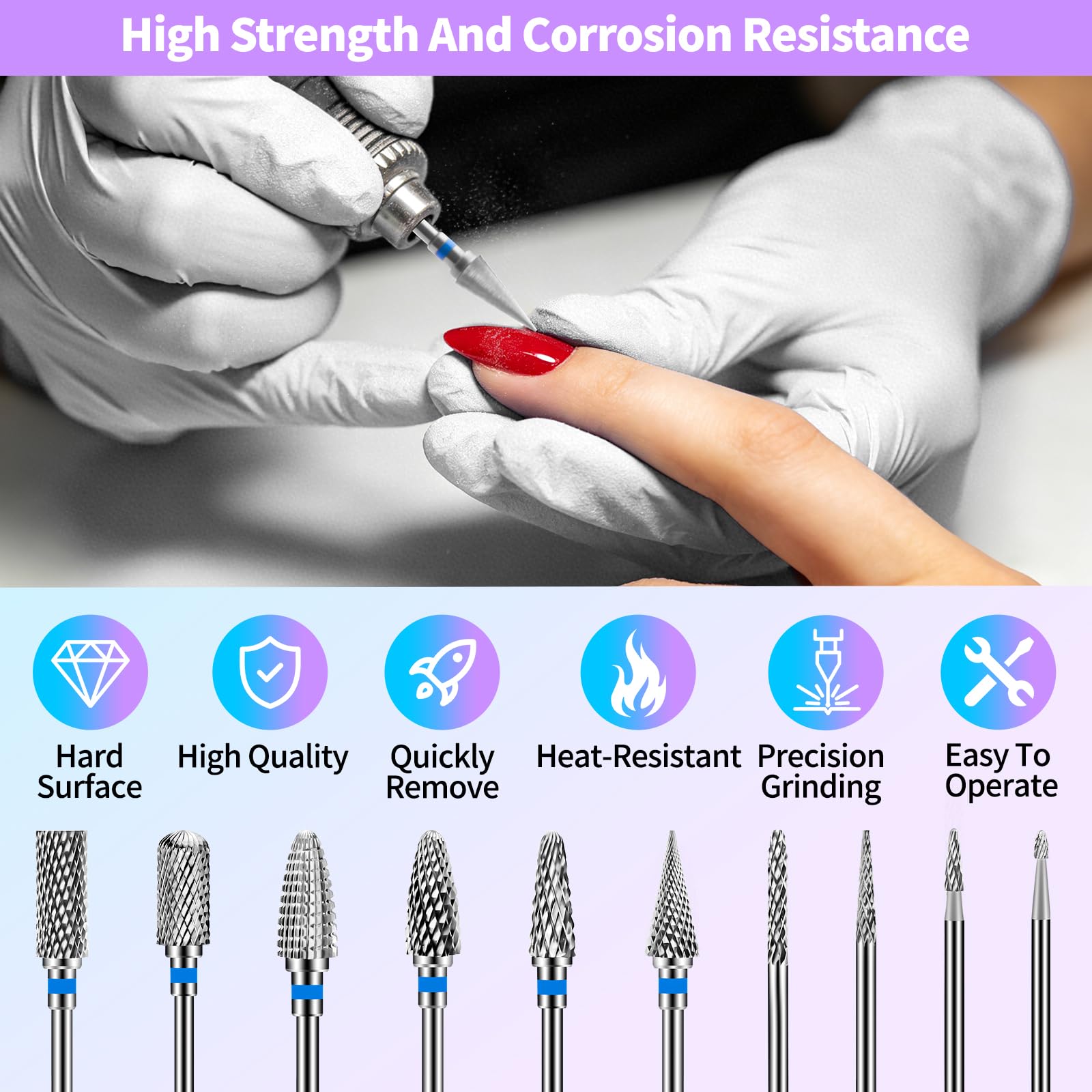 10 Punte Fresa Unghie: Punte in Acciaio Inossidabile per Nail Artist -3/32 Pollici Punte Professionali per Unghie in Gel -Acriliche Facili da Pulire Punta da Trapano per Unghie-Saloni
