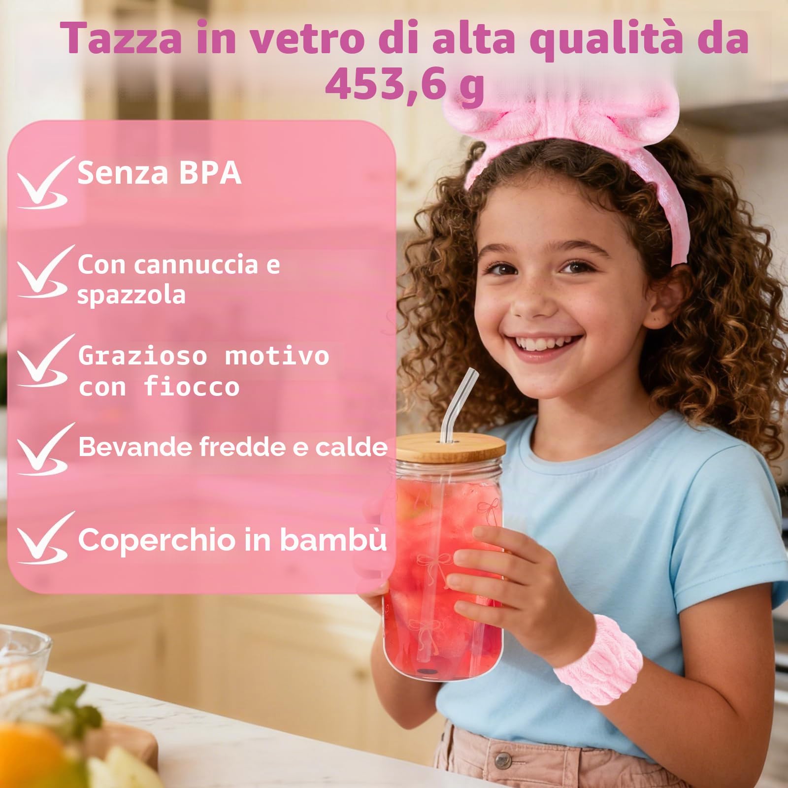 Regali per ragazze adolescenti 9 – 16 anni, regalo di Natale, compleanno, tazza di vetro, bicchiere con cannuccia e coperchio, pennello per trucchi, calzini per capelli