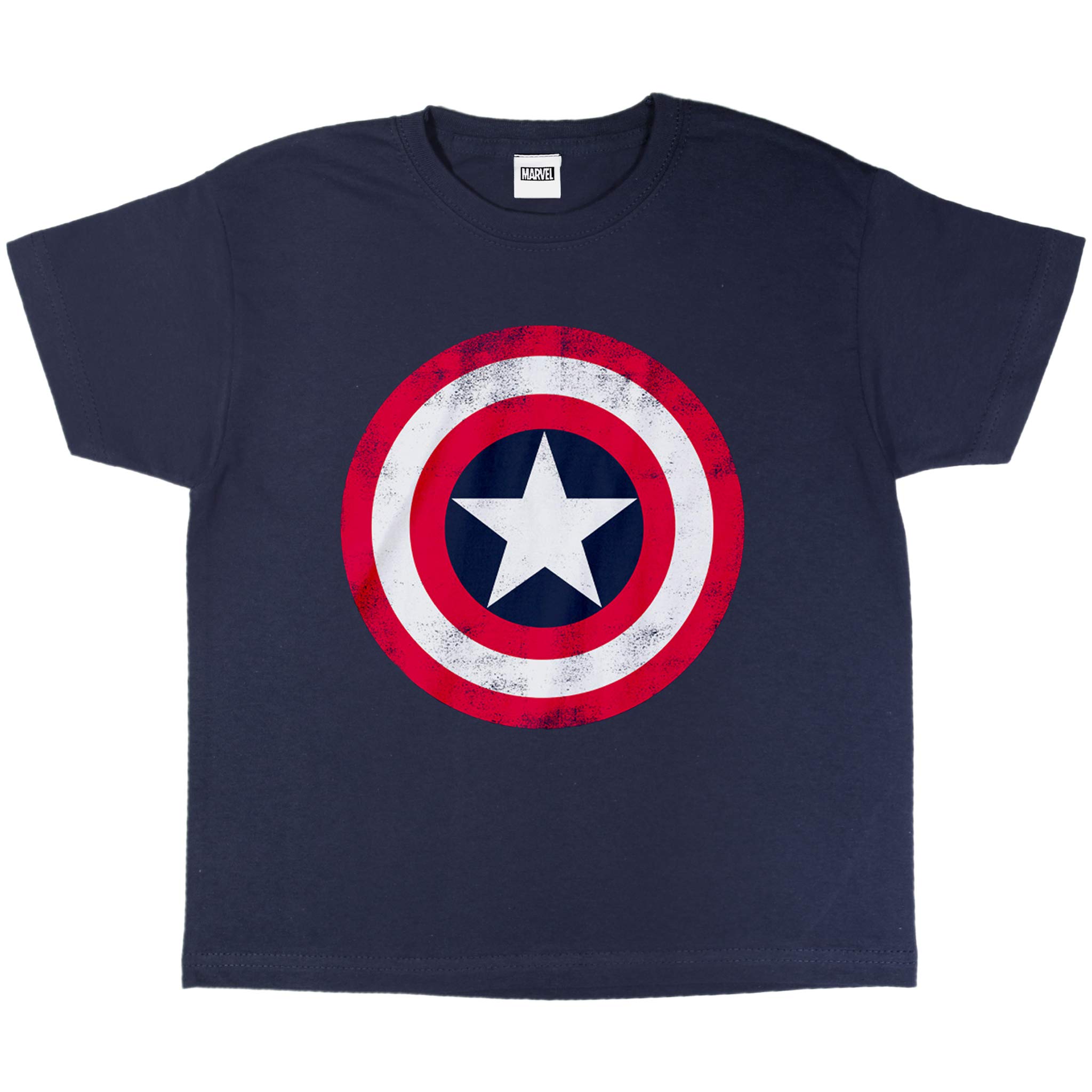 Popgear Marvel Avengers Assemble Captain America Distressed Shield Boys T-Shirt Camisetas de Moda para Niños