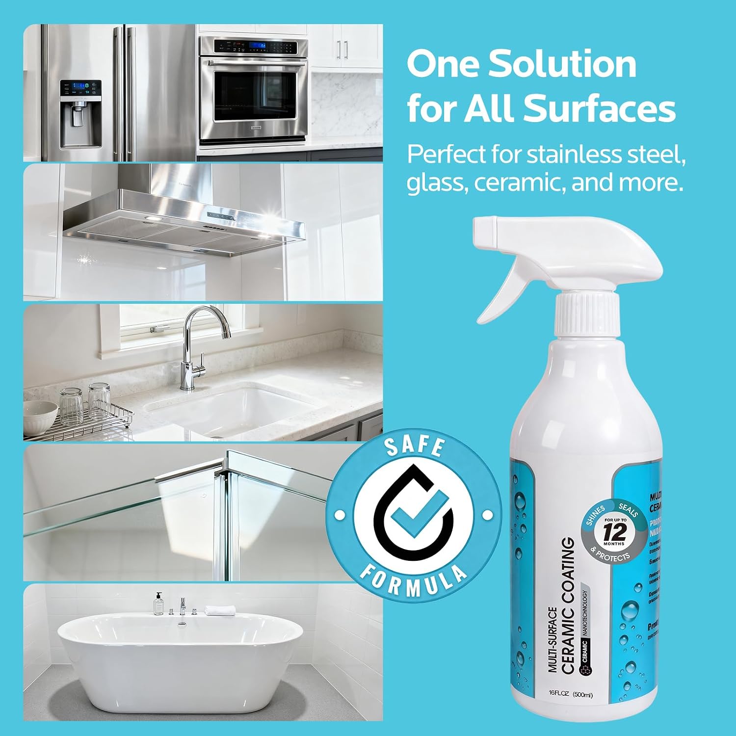 Ceramic Coating Spray Kit, Stain Repellent Bathroom Cleaner, 500ml