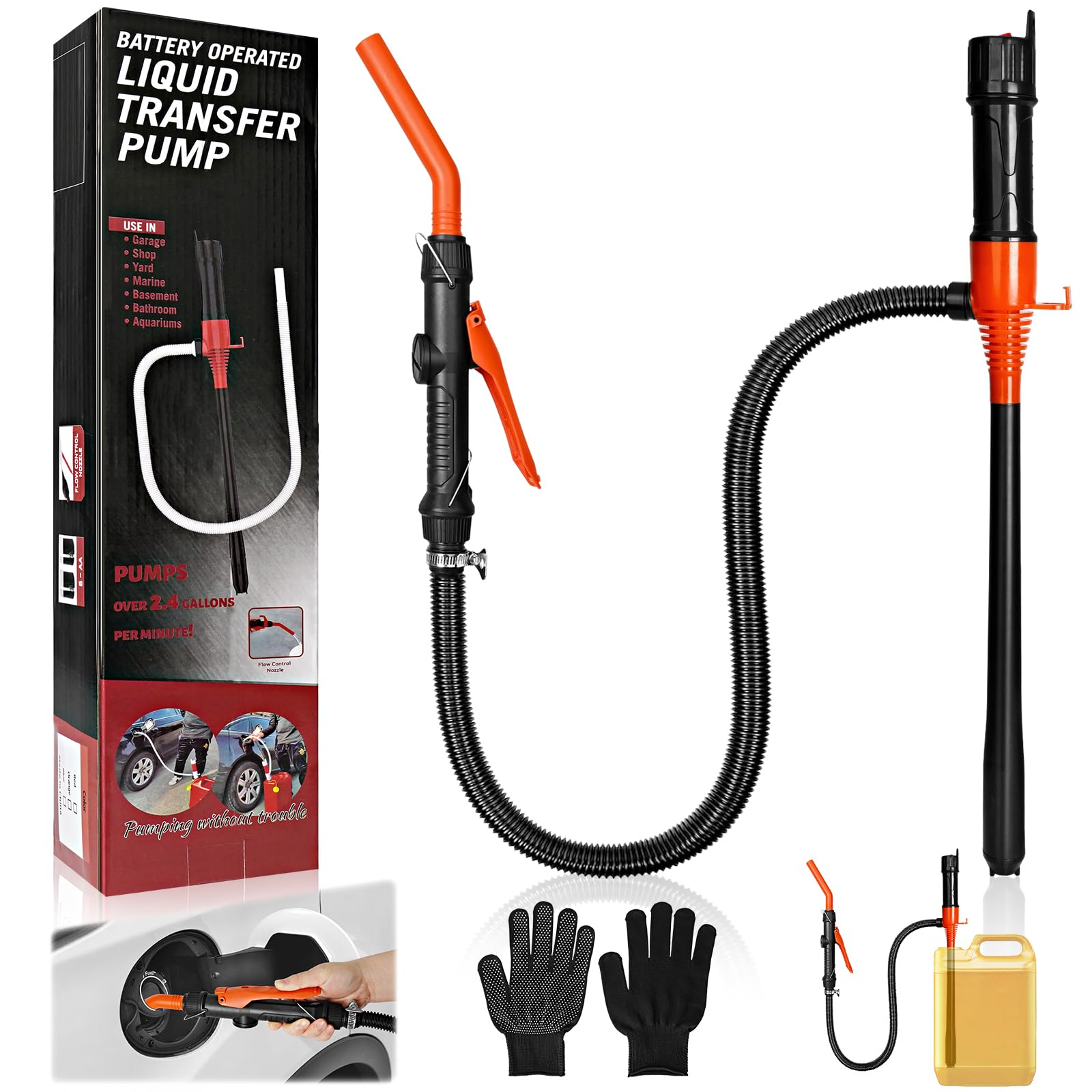 Pompa Benzina, Pompa travaso gasolio, Pompa a benzina elettrica a batteria, Pompa elettrica per liquidi, Pompa di Trasferimento Portatile, con Flusso Controllato e Tubo Flessibile a Prova di Perdite
