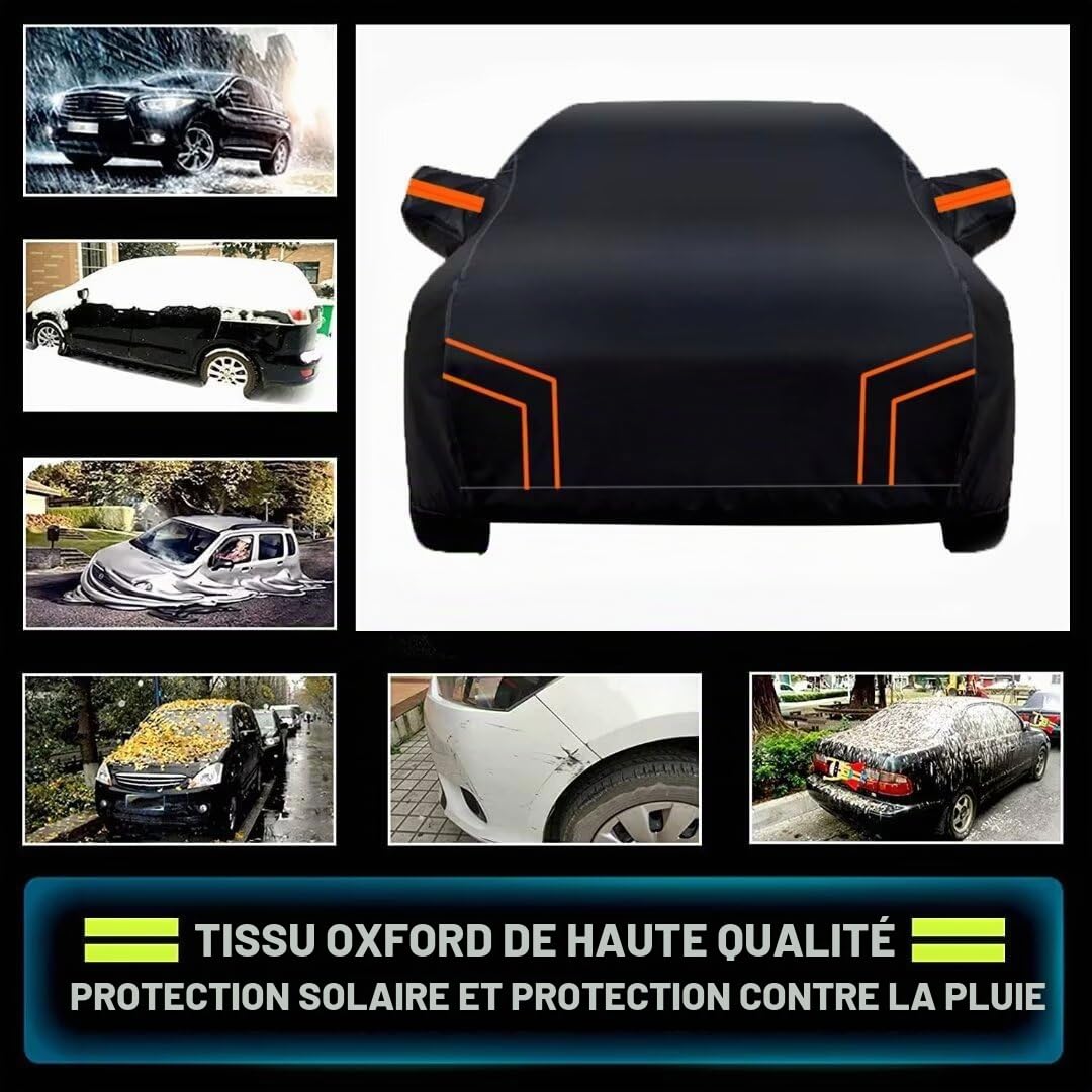 Bache Voiture Exterieur Compatible avec Renault Kangoo 1997-2026, Housse de Voiture extérieure Quatre Saisons imperméable, Anti-poussière, Anti-UV et Coupe-Vent (Black Orange)