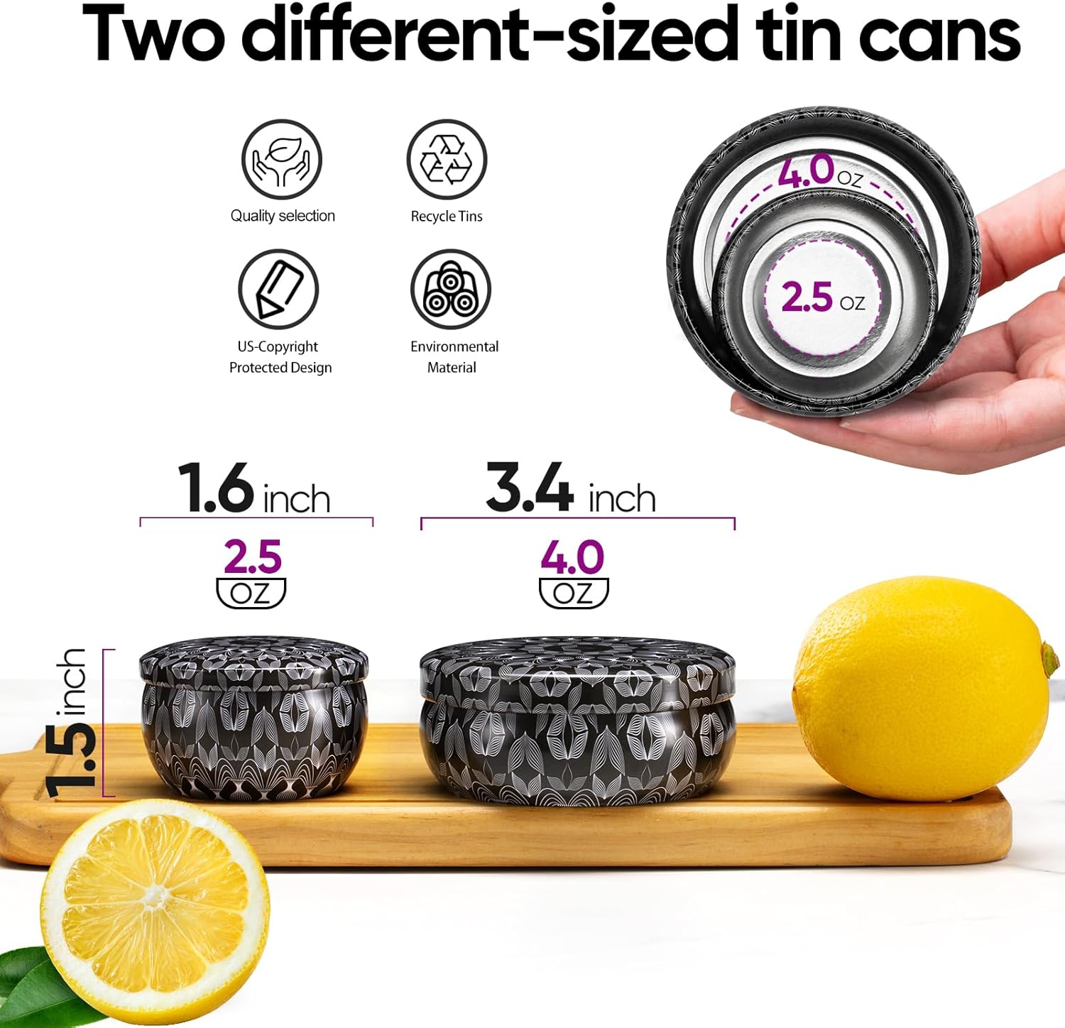 Luxetins 24 Pack Empty Candle Tins, 24 Designs Metal Tins,Candle Containers with Lids,Bulk Candle Jars,Wicks, Stickers, Wicks Holder for DIY Candle Crafting Small Businesses(4.0OZ×24PCS)