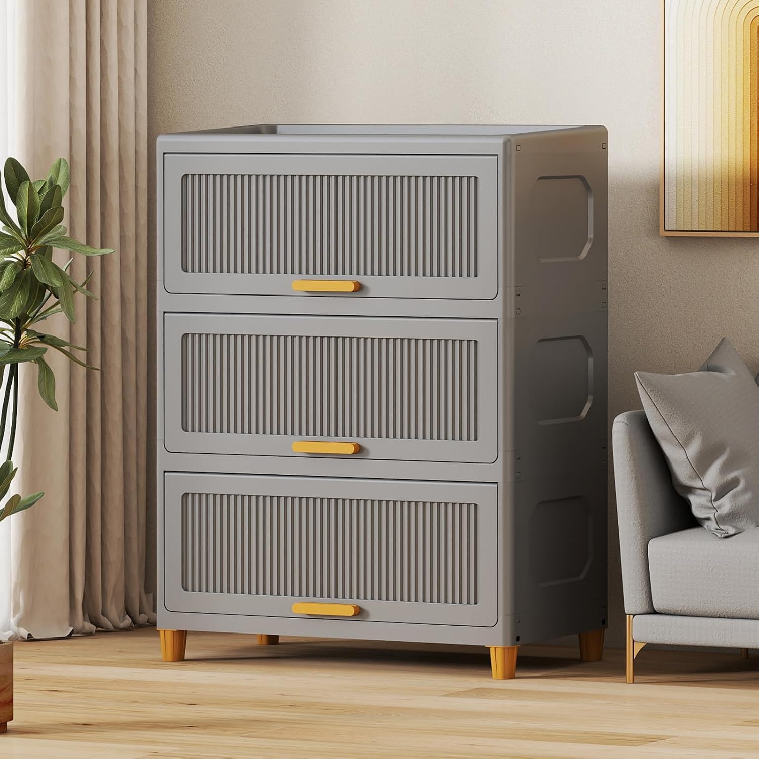 4 Tier Large Storage Bins with 1 Lid, 204QT Closet Organizers and Storage, Drawers Flip Open Plastic Containers for Living Room, Office, Dorm (4 Tiers)