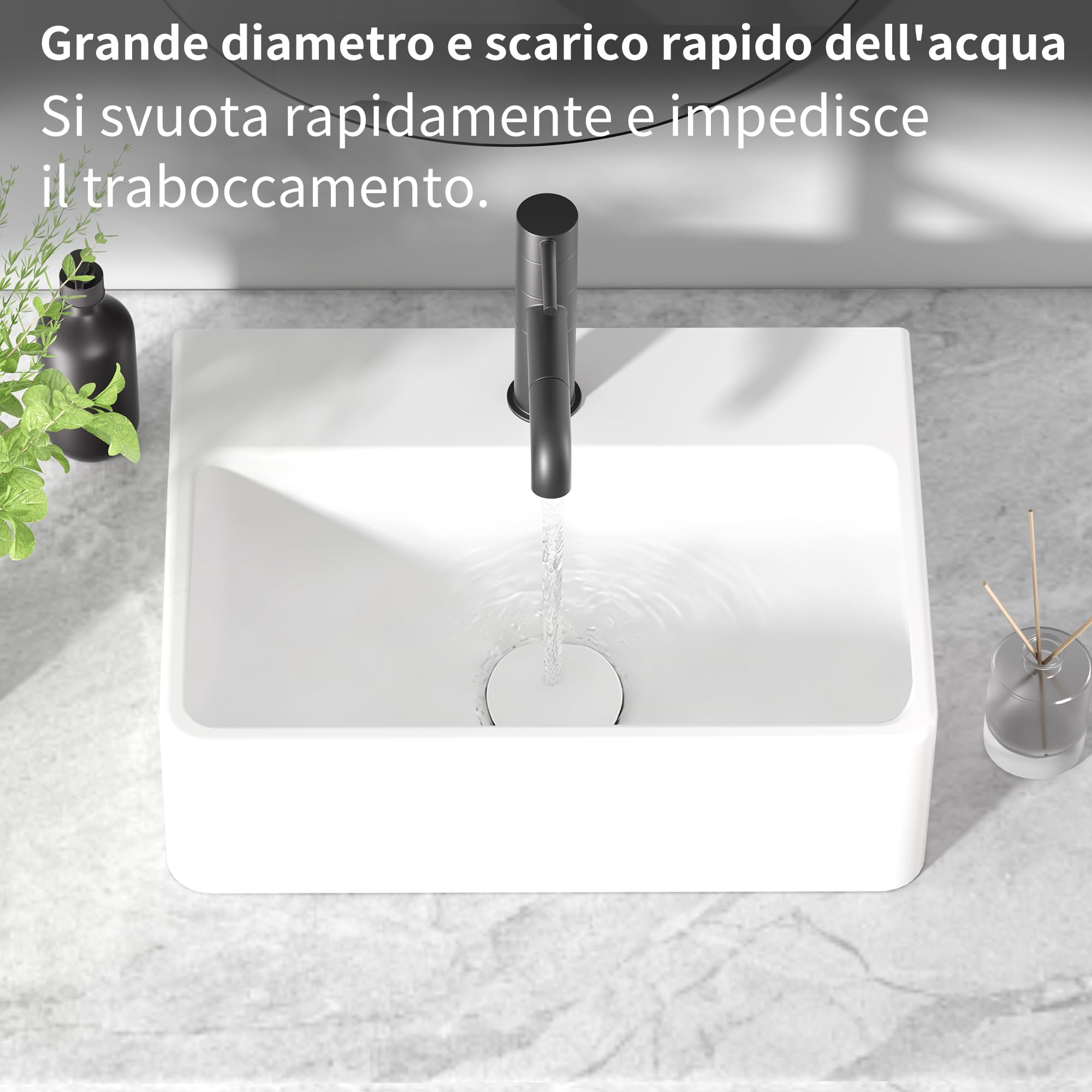 NUESTRA VIDA Lavabo da appoggio rettangolare compatto, in ceramica bianca. Dimensioni: 40×29,5×12 cm. Con foro per rubinetto, senza troppopieno. Per bagni piccoli e ambienti ridotti.