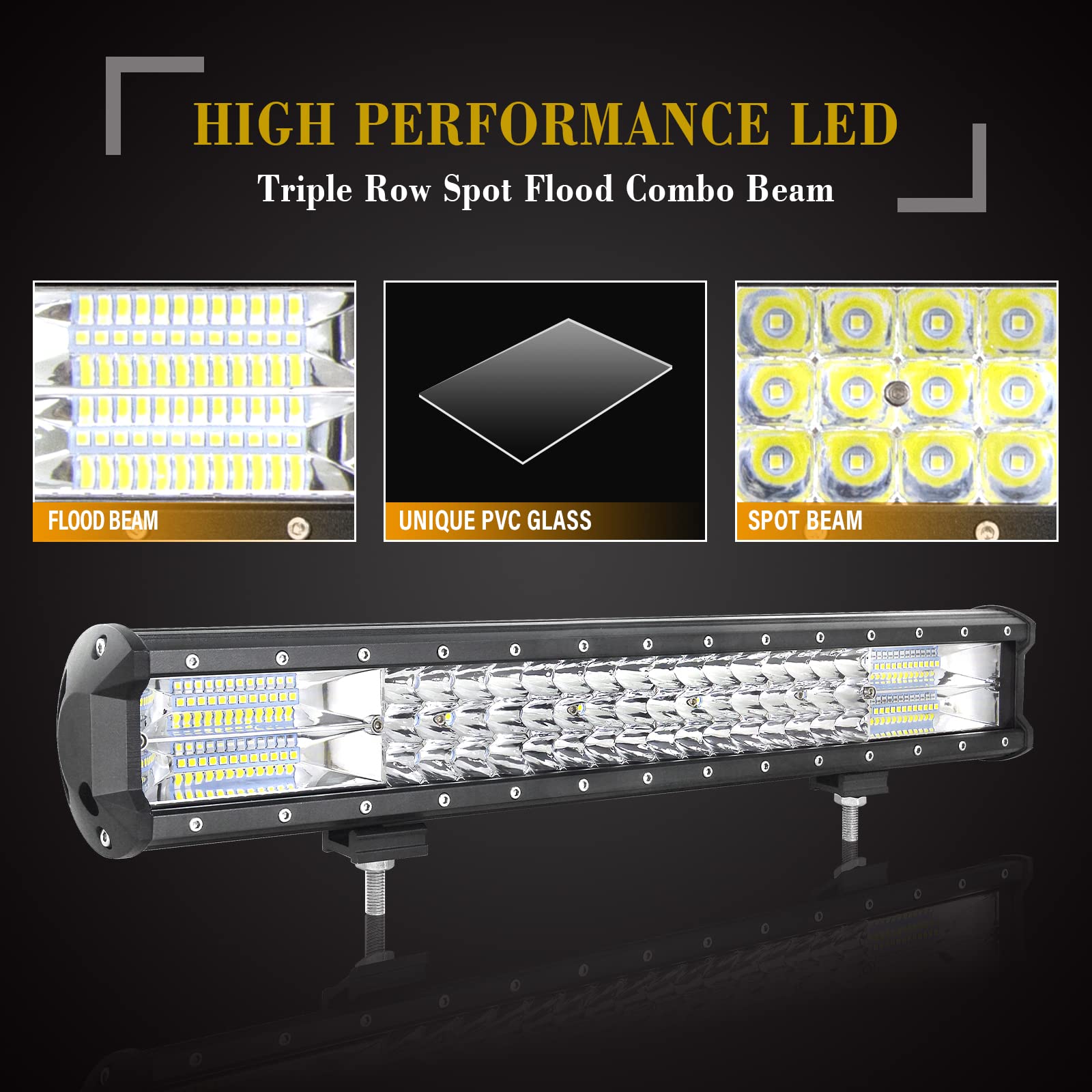 RIGIDON 50 cm 288W Barre Led avec 59 cm Support de Plaque, 12V Faisceau Kit