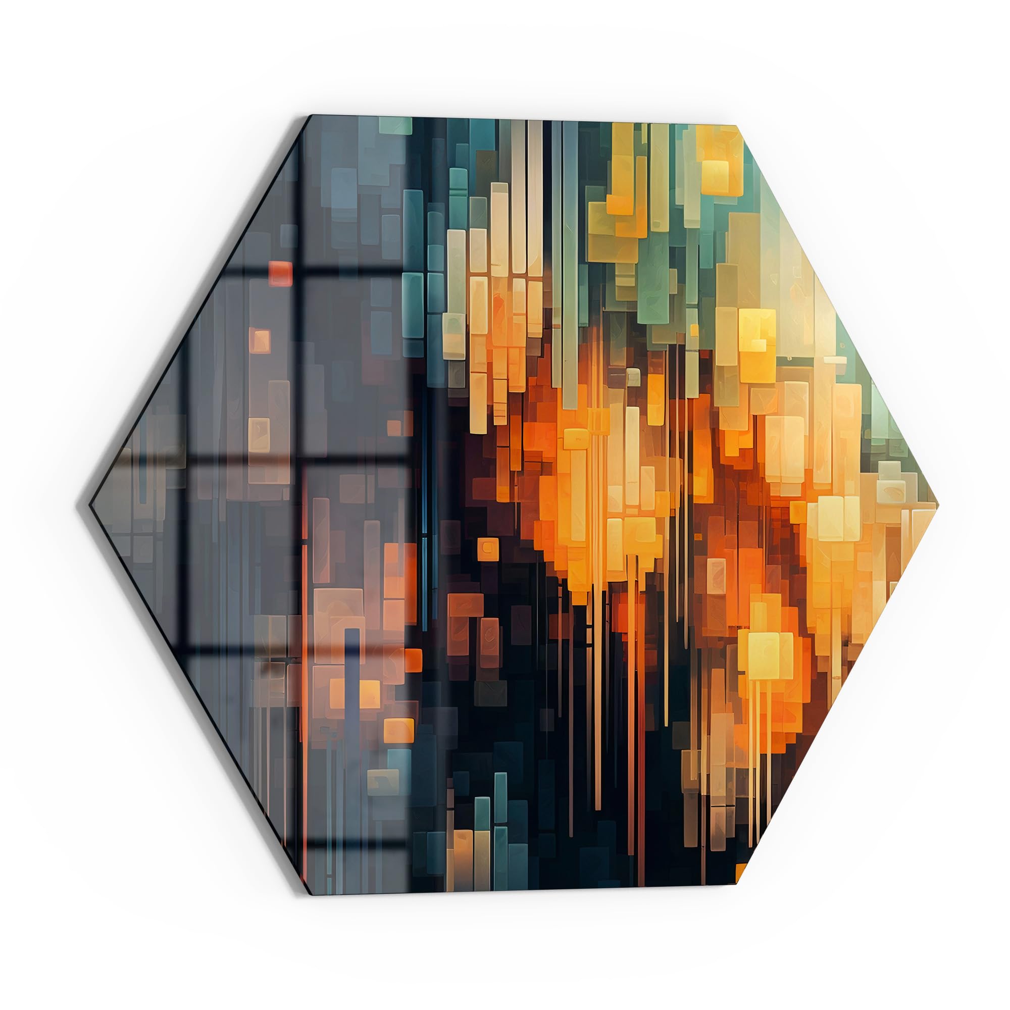 Szklana tablica magnetyczna | sześciokątny rozmiar 55 x 47,6 cm | motyw "nocny kolorowy deszcz" | tablica memo ze szkła | tablica magnetyczna z magnesami, długopisem i chusteczką do kuchni i