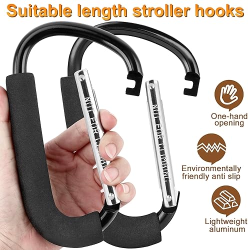 Miniatura 2 de Paquete de 2 ganchos para cochecito, clips grandes de 6.3 pulgadas, gancho para colgar bolsas de pañales y compras, accesorios universales para