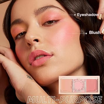Blushers for Cheeks Make Up, Three Color Blush 3-in-1 Matte Powder Blusher Set, Long-Lasting Blusher Palette, Highly Pigmented Makeup Powder for Cheeks, Natural & Brightened Skin, with Brush
