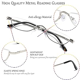 Viseng Vintage Alloy Half Moon Reading Glasses Women Men Slim Half Frame Lens Readers Glasses +3.5