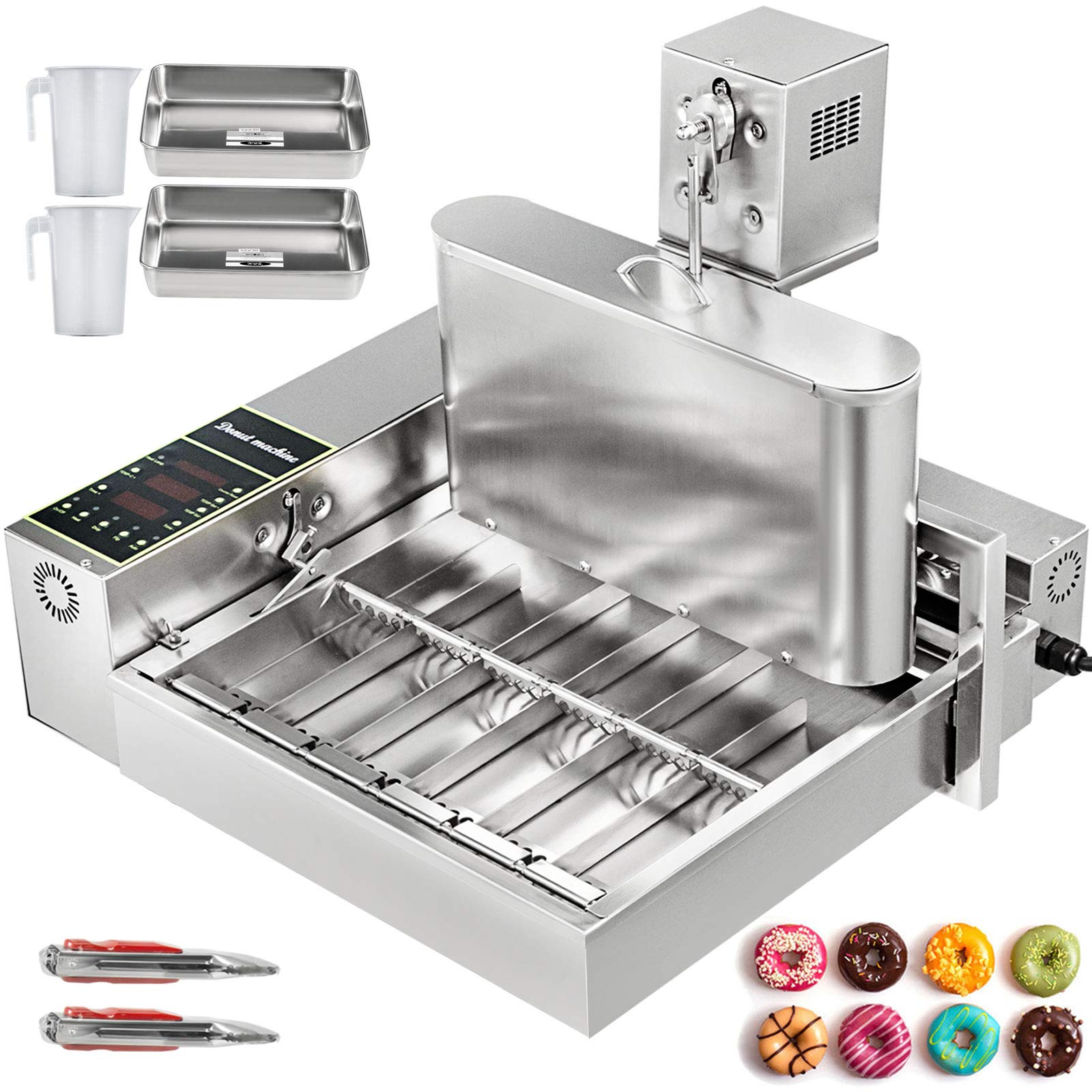 VBENLEM 110V Commercial Automatic Donut Making Machine, 6 Rows Auto Doughnut Maker 9.5L Hopper, Adjustable Thickness Fryer, 304 Stainless Steel