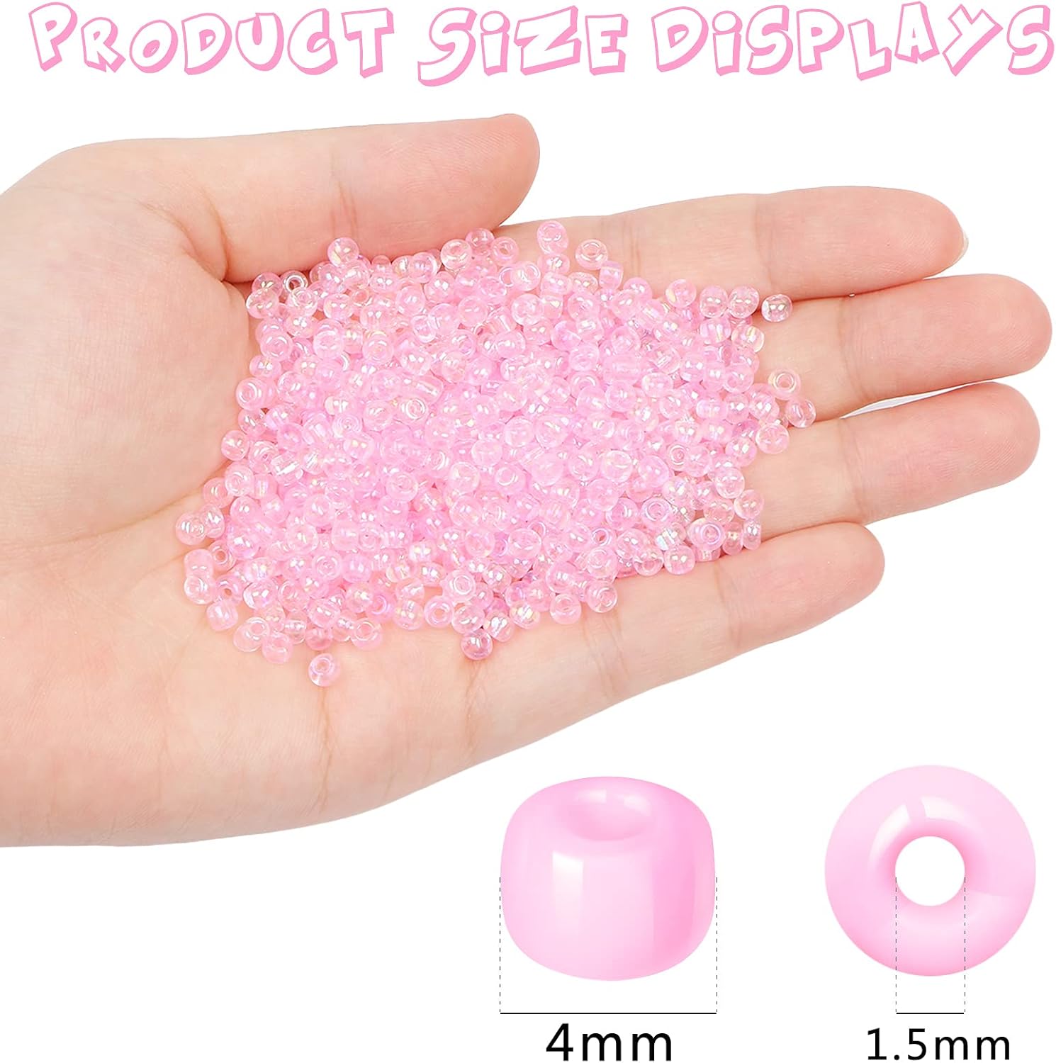 2200Pcs Glass Seed Beads Bulk, 4mm 6/0 Pony Beads Bulk for Jewelry Making Mini Spacer Beads Loose Beads Craft Small Glass Seed Beads for DIY Bracelet Wrist (Pink AB) - Image 2