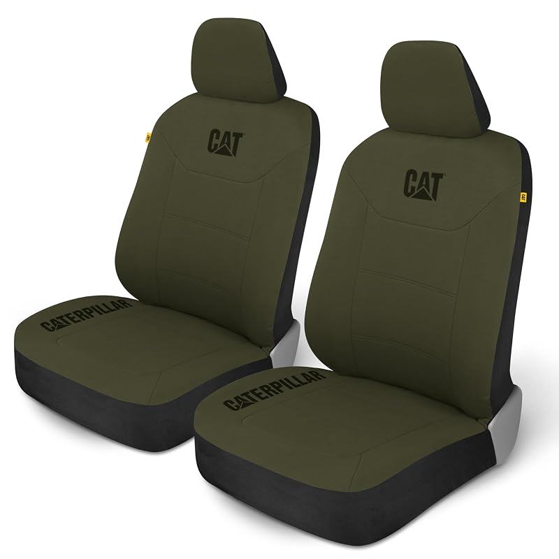 Capas para Bancos Dianteiros CAT CozyBlend em Tecido Jersey, Verde Oliva Mesclado, para Carros, Caminhões e SUVs