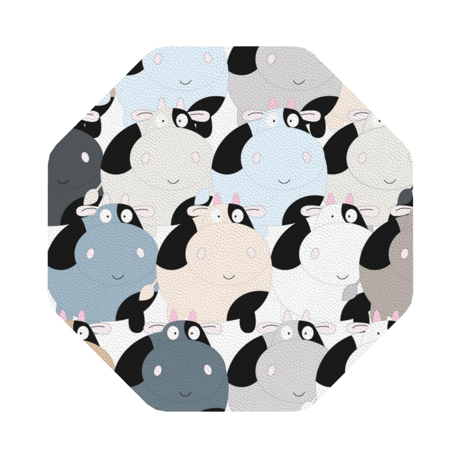Cow collection PU Leather Coasters Set of 6 Octagon Drink Coasters